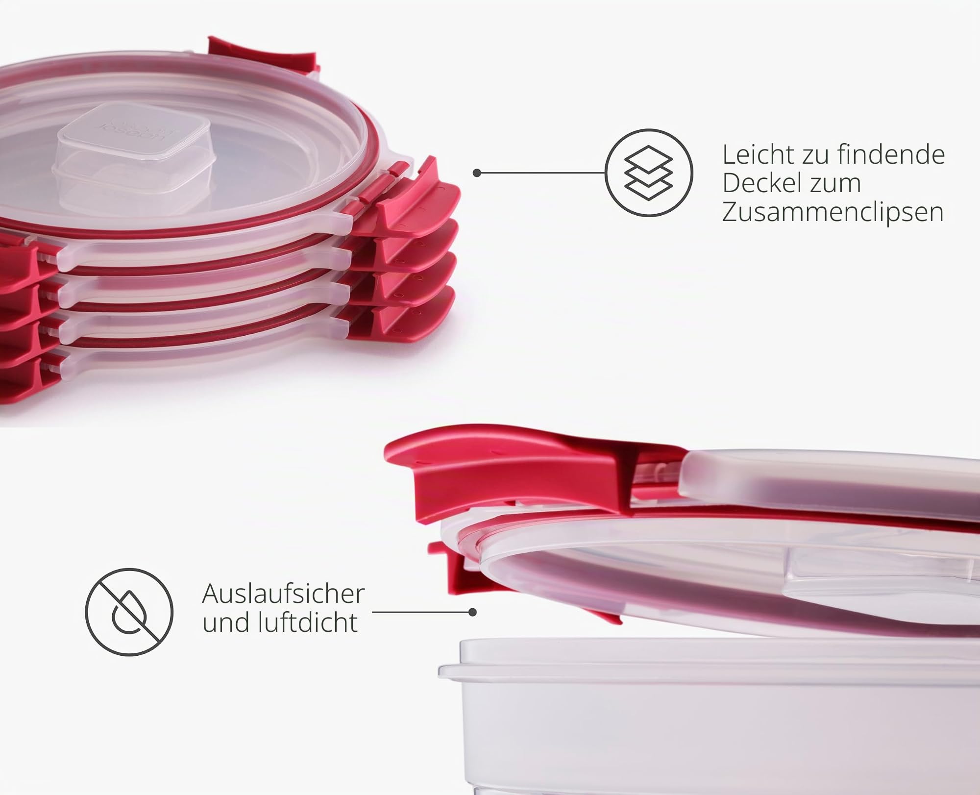 Joseph Joseph Nest Lock, 4 Stück Rund Kunststoff Küche Lebensmittel Lagerung aufbewahrungsbox mit Deckel, auslaufsicher, luftdicht, platzsparend, BPA frei, 1L (Packung mit 2)