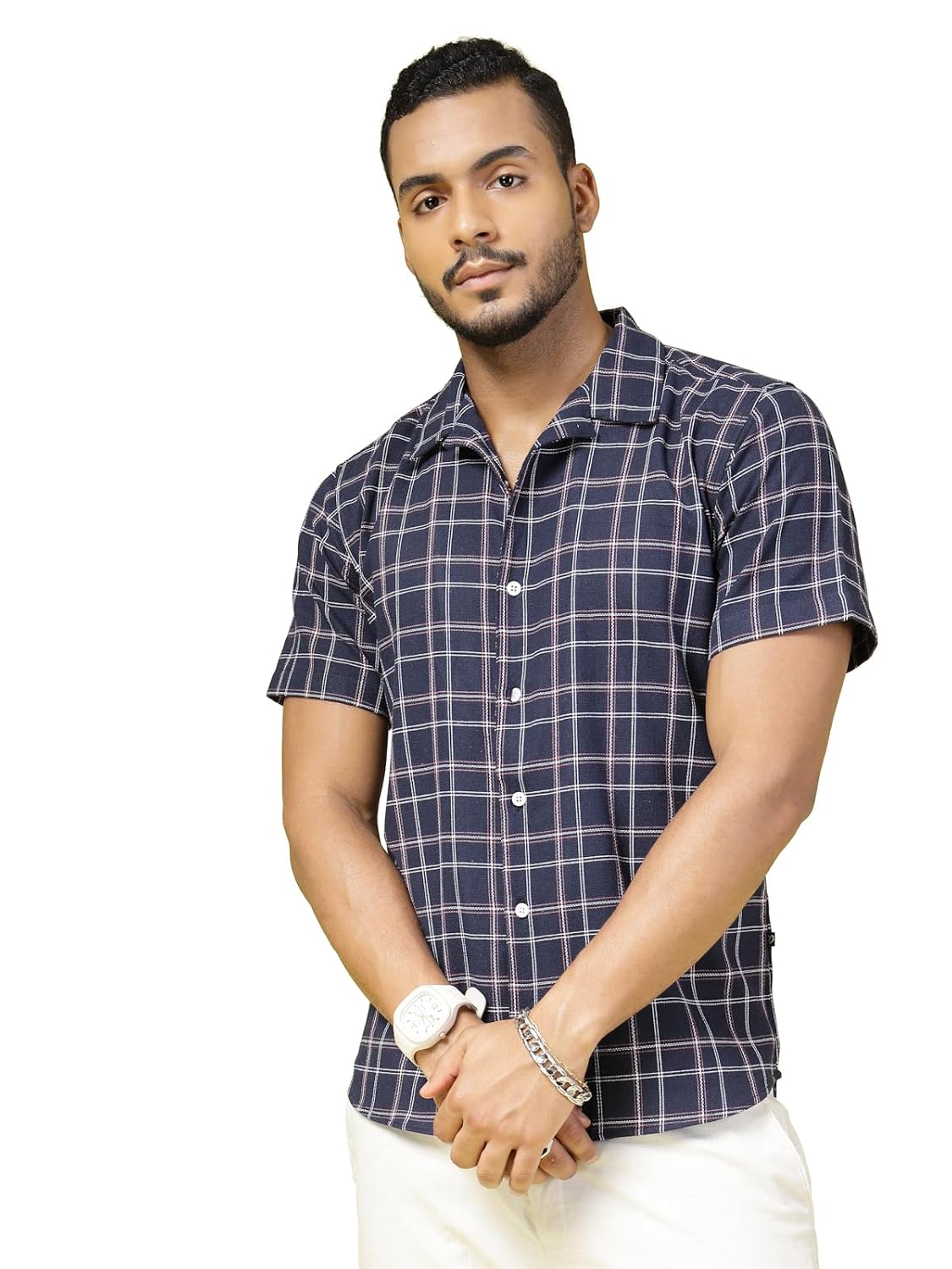 Rigo Cotton Check Shirt for Men | Soft Textured Summer Essential with Cuban Collar Shirt for Men | Half Sleeves, Slim Fit Shirt for Men offers donot miss Rigo Cotton Check Shirt for Men | Soft Textured Summer Essential with Cuban Collar Shirt for Men | Half Sleeves, Slim Fit Shirt for Men offers donot miss