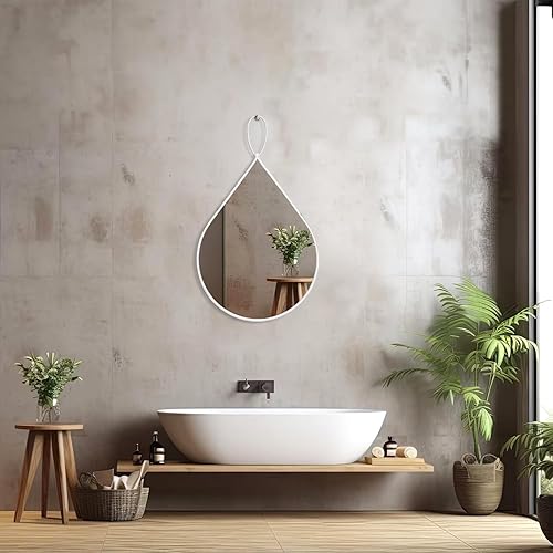 Miniatura 5 de Pequeños espejos de pared decorativos con forma de lágrima blanca, espejos de pared ovalados irregulares para sala de estar, baño, dormitorio,