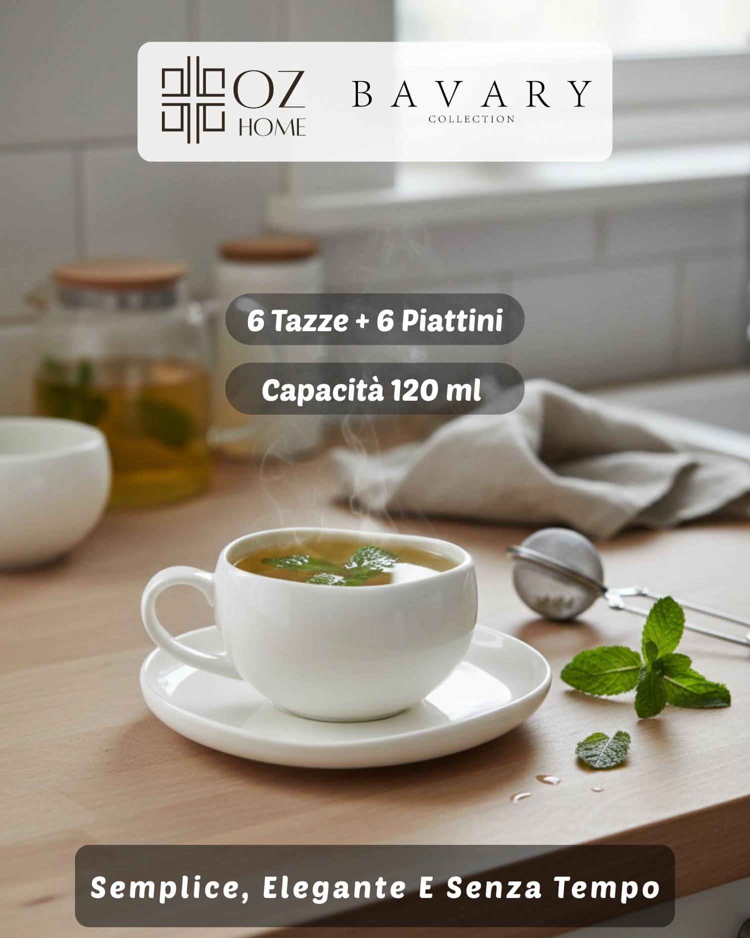 BAVARY Capital Tazzine Espresso con Piattino – Servizio Porcellana 12 Pezzi, 6 Persone –120 ml –Design ondulato moderno –Manico ovale ergonomico – Moka, Demitasse, Caffè turco – Bianco – Lavastoviglie