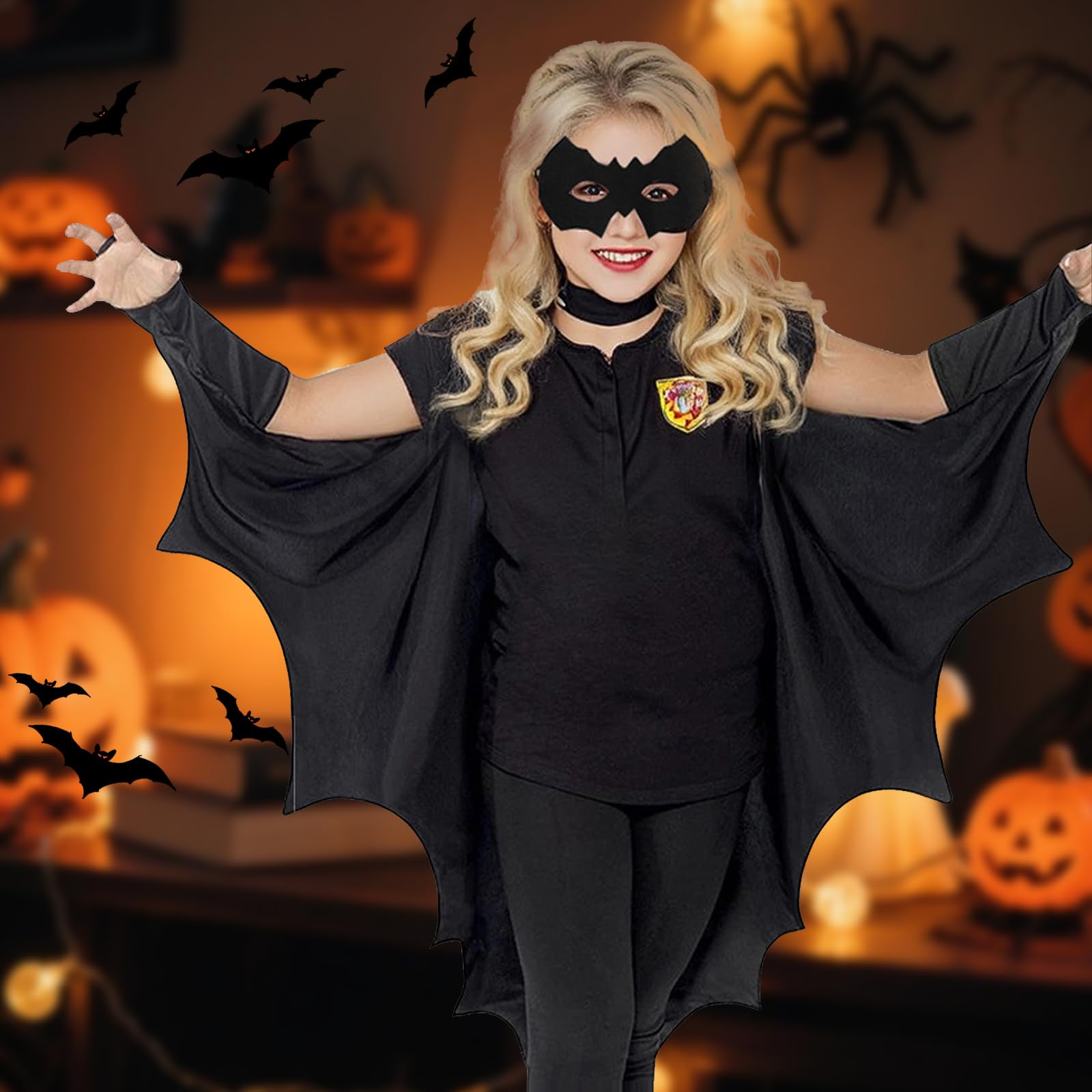 Kostium nietoperza dla dzieci, peleryna z nietoperzem, kostium na Halloween, dla wzrostu 130, 140, 150 cm, dla dziewcząt i chłopców, na Halloween, Cosplay, karnawał