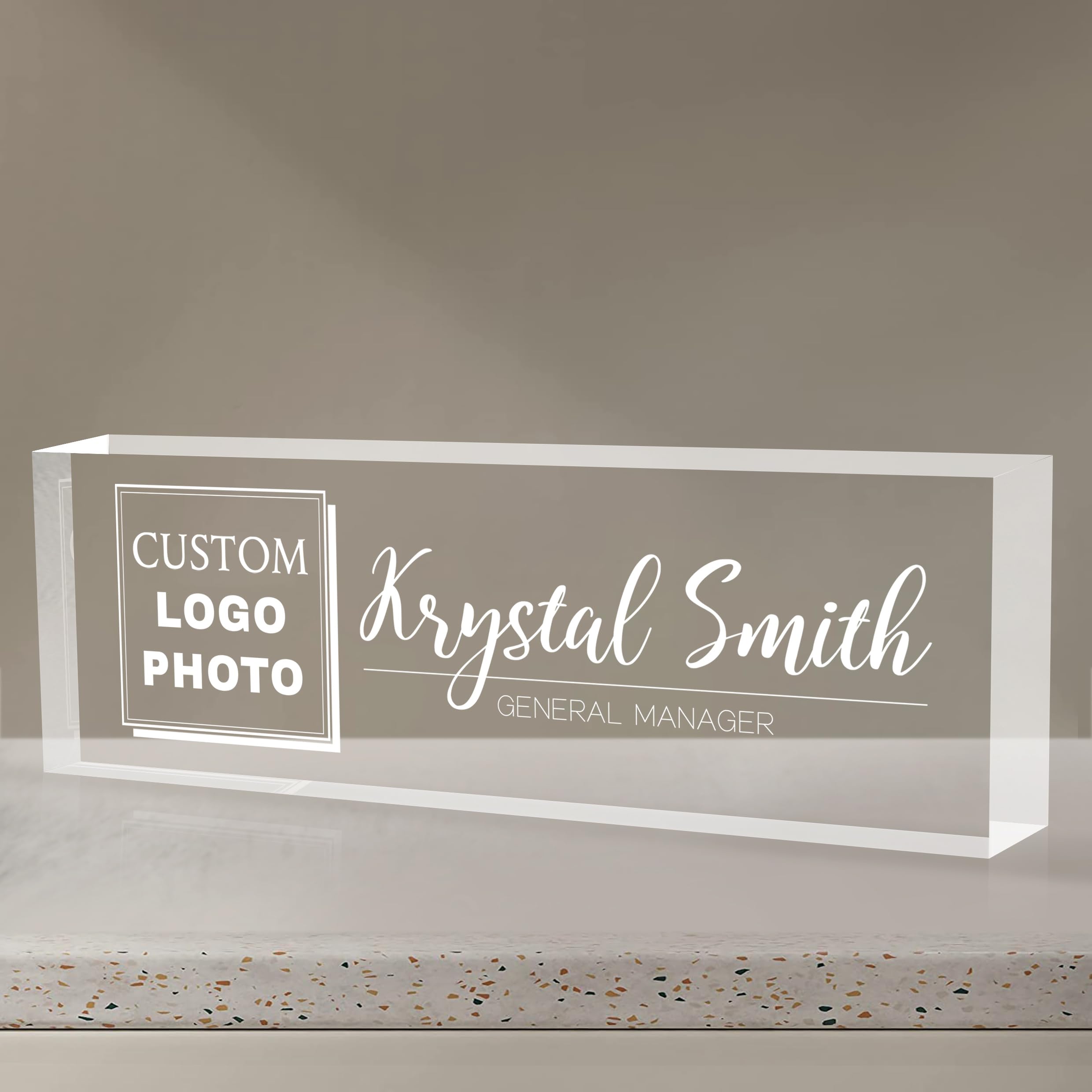 Custom Name Plate for Desk | Personalized Logo Desk Name Plate | Personalized Boss Employee Teacher Appreciation Gifts | Acrylic Name Plate Office