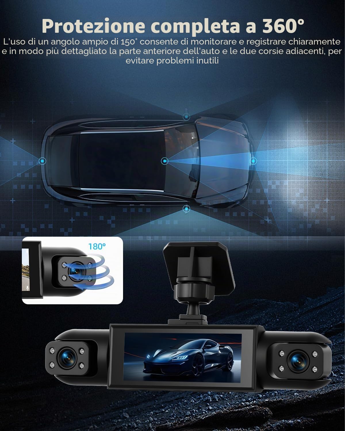 NHOPEEW Dash Cam 4 Canali 1080P per Auto con Telecamere Anteriore e Posteriore