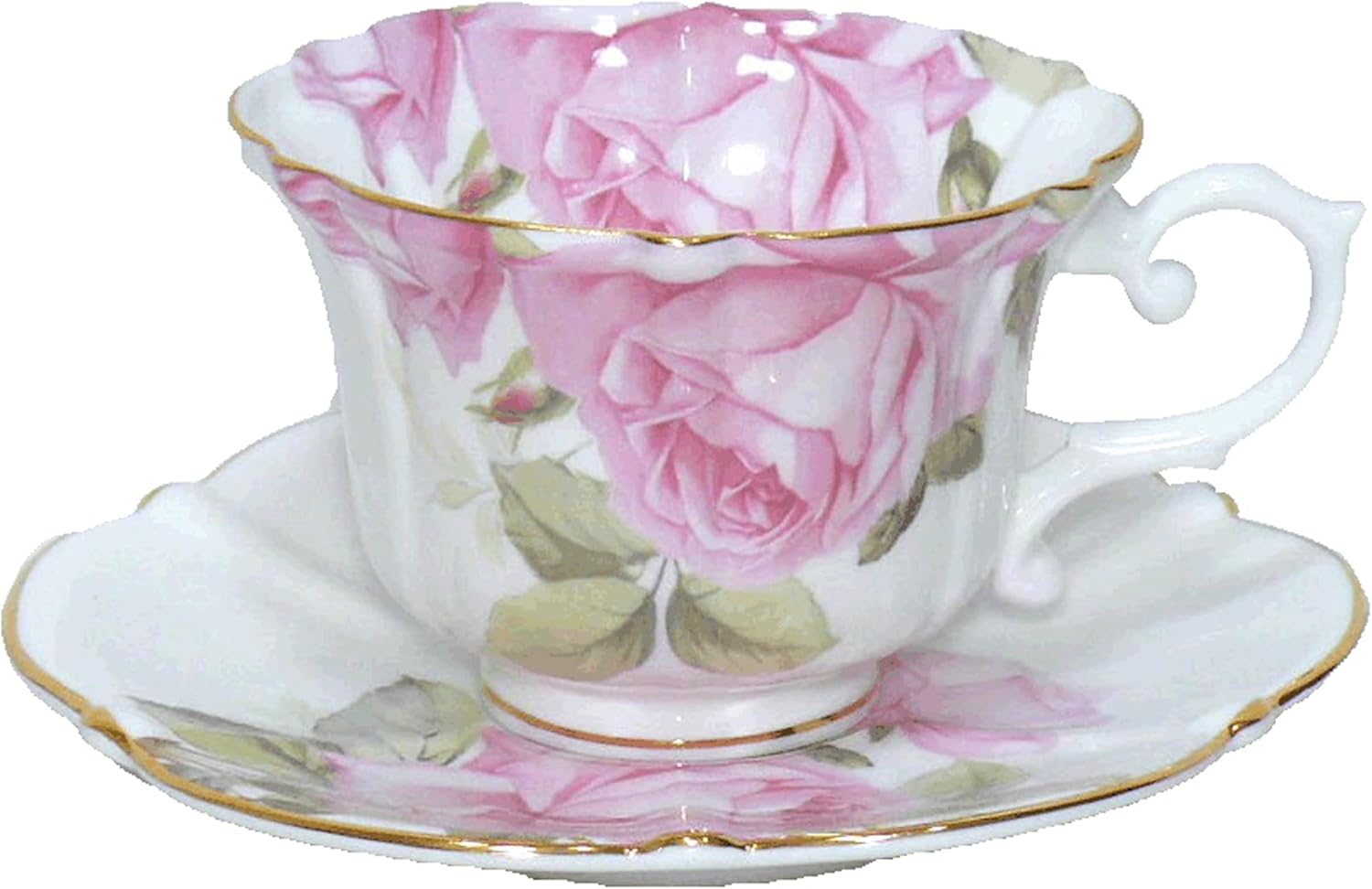 Royal Arden 37102 Cup & Saucer, Bone China, 8.5 fl oz (240 ml), Rose Pattern, Pink