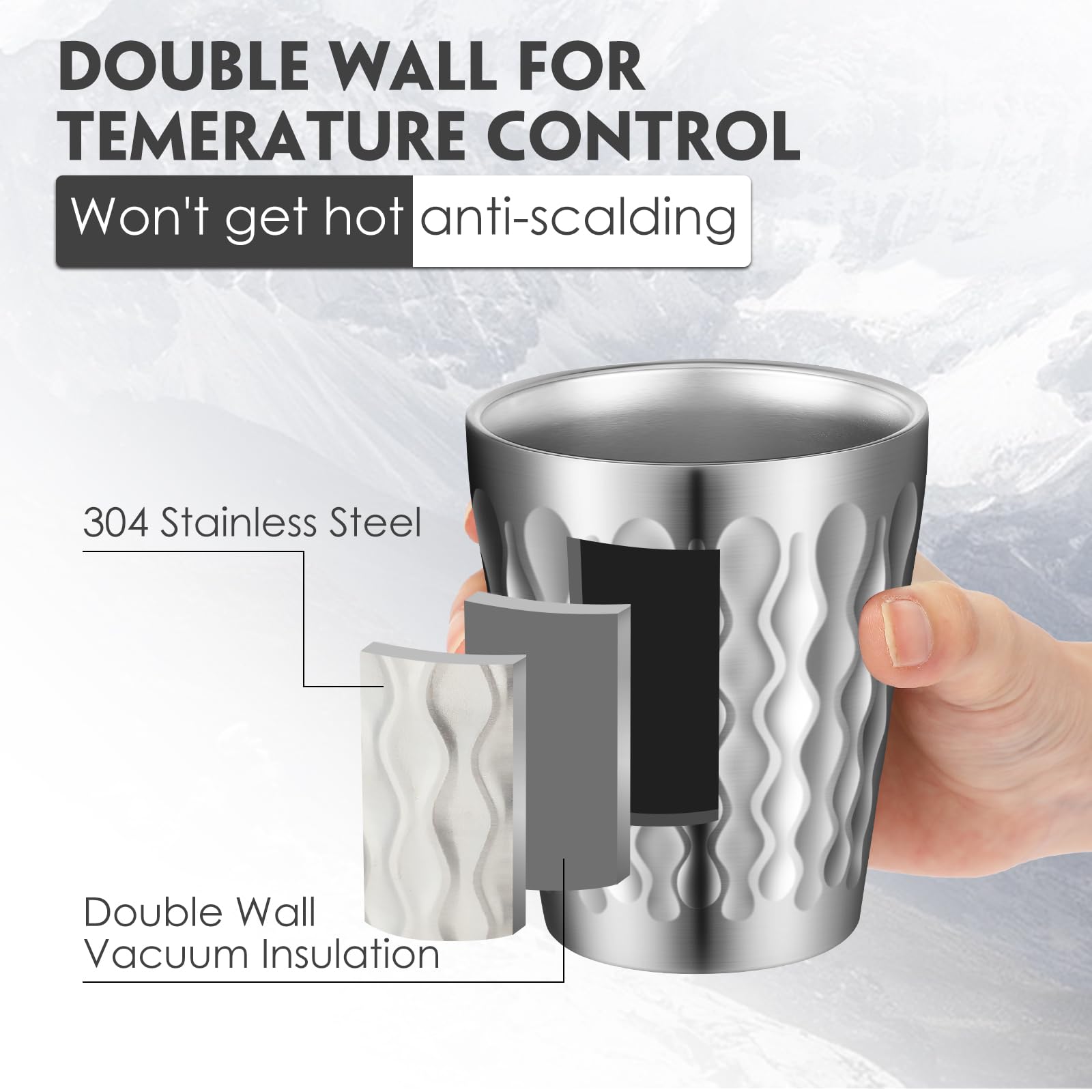 Mimorou Lot de 8 tasses à pinte en acier inoxydable – Double couche isotherme – Gobelets à eau potable pour le camping, les fêtes de bureau, les boissons chaudes et froides (argenté, 250 ml)