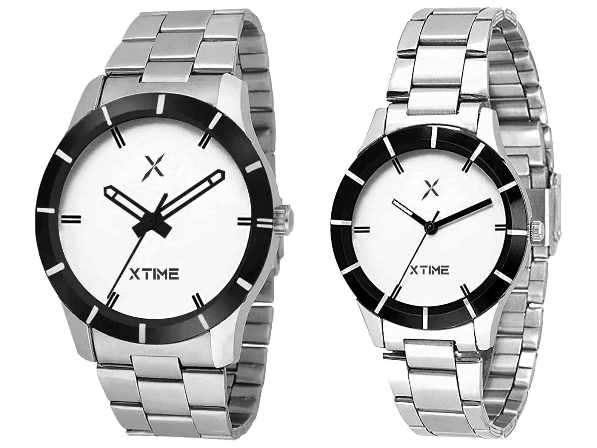 XTIME Analogue Couple Watch Round White Dial with Black Ring & Silver Stainless Steel Chain for Mens & Womens Combo Pack of 2 (B0B6WKXKY4) Amazon Price History, Amazon Price Tracker