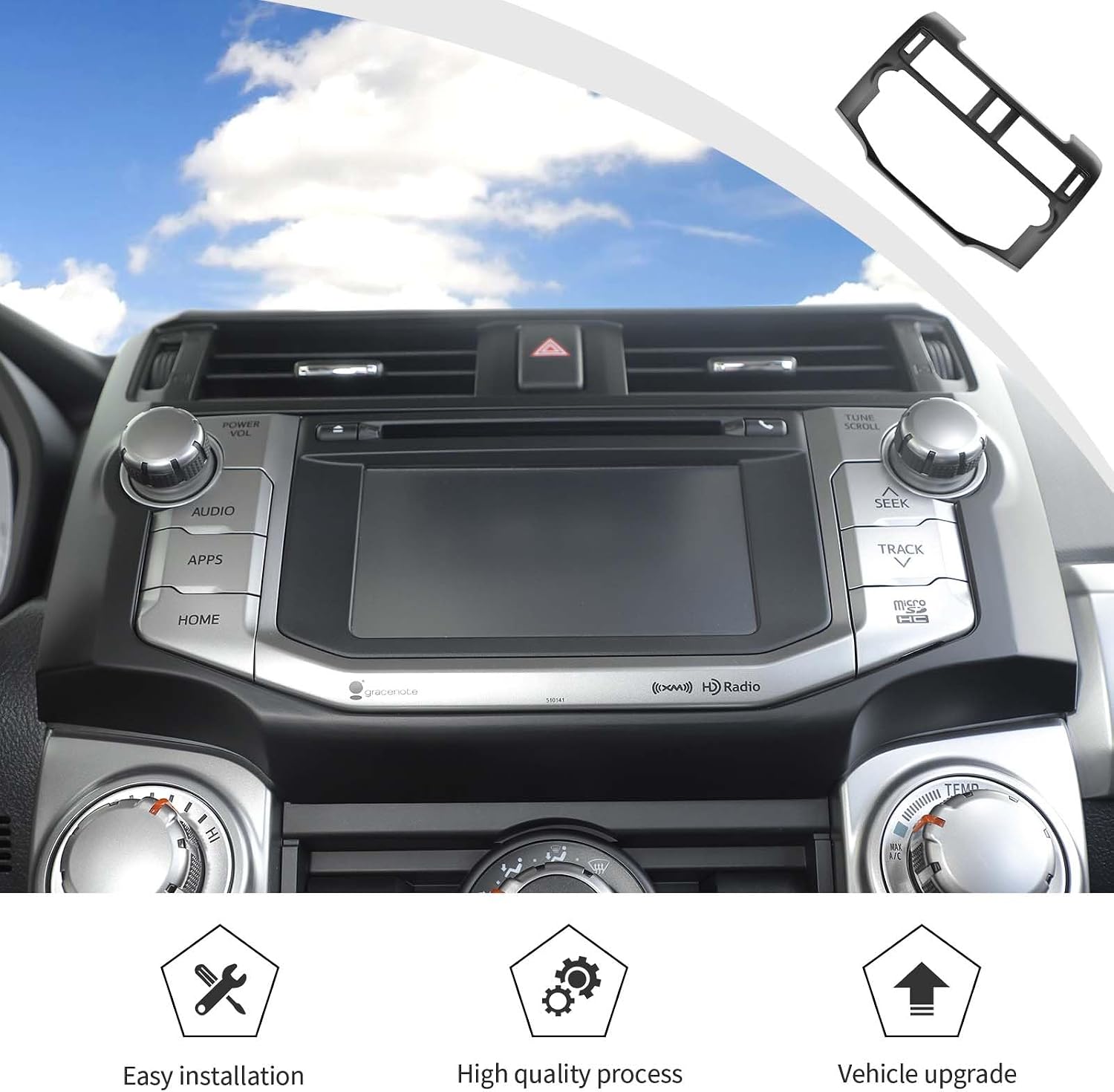 Voodonala for 4Runner ABS Central Control Navigation Dashboard Instrument Fascia Panel Cover Trim for 2010-2019 Toyota 4Runner Interior Accessories, 1pc Matt Black
