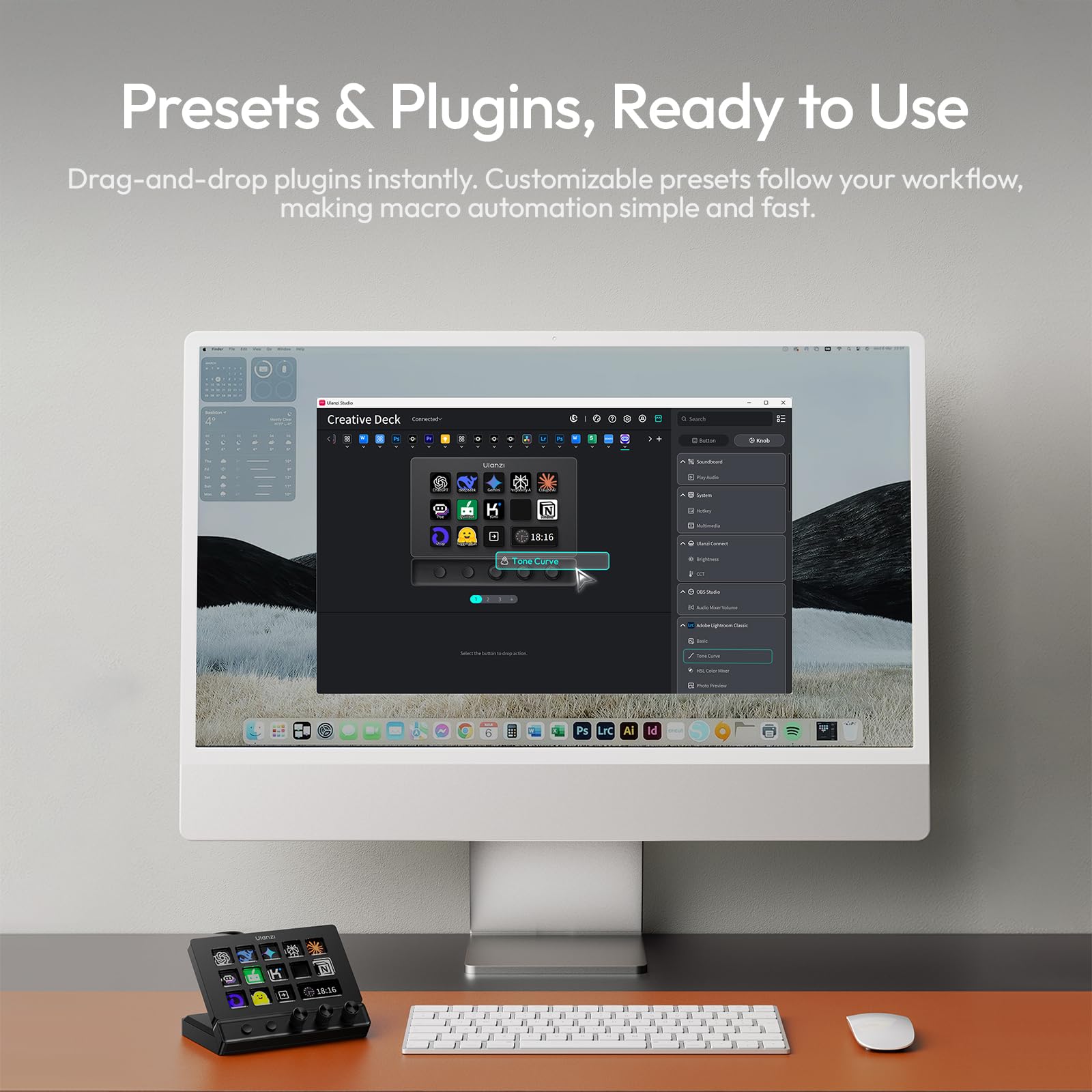 ULANZI D200X Controlador de Streaming con 3 Mandos, Teclado Macro con 14 Teclas LCD Personalizables y Estación de Acoplamiento con Concentrador USB-C 8 en 1 y Salida HDMI 4K para Fotografía y PC