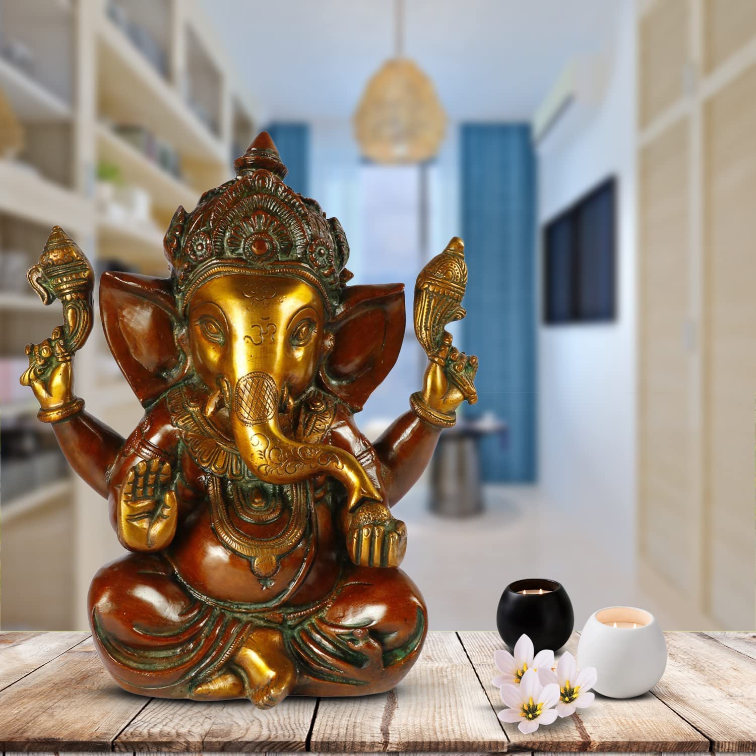 Buy Brass Taj Ganesha Bhagwan with Modak Mangalkari Ganesh Idol Ganpati