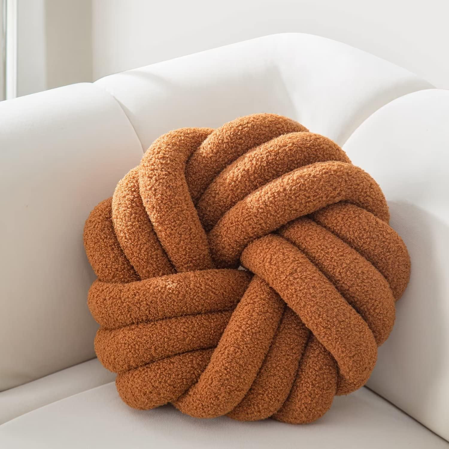 XIAIJIA Knot Pillow Ball Soft Brown Round Throw Pillows Plush Knot Throw Pillow for