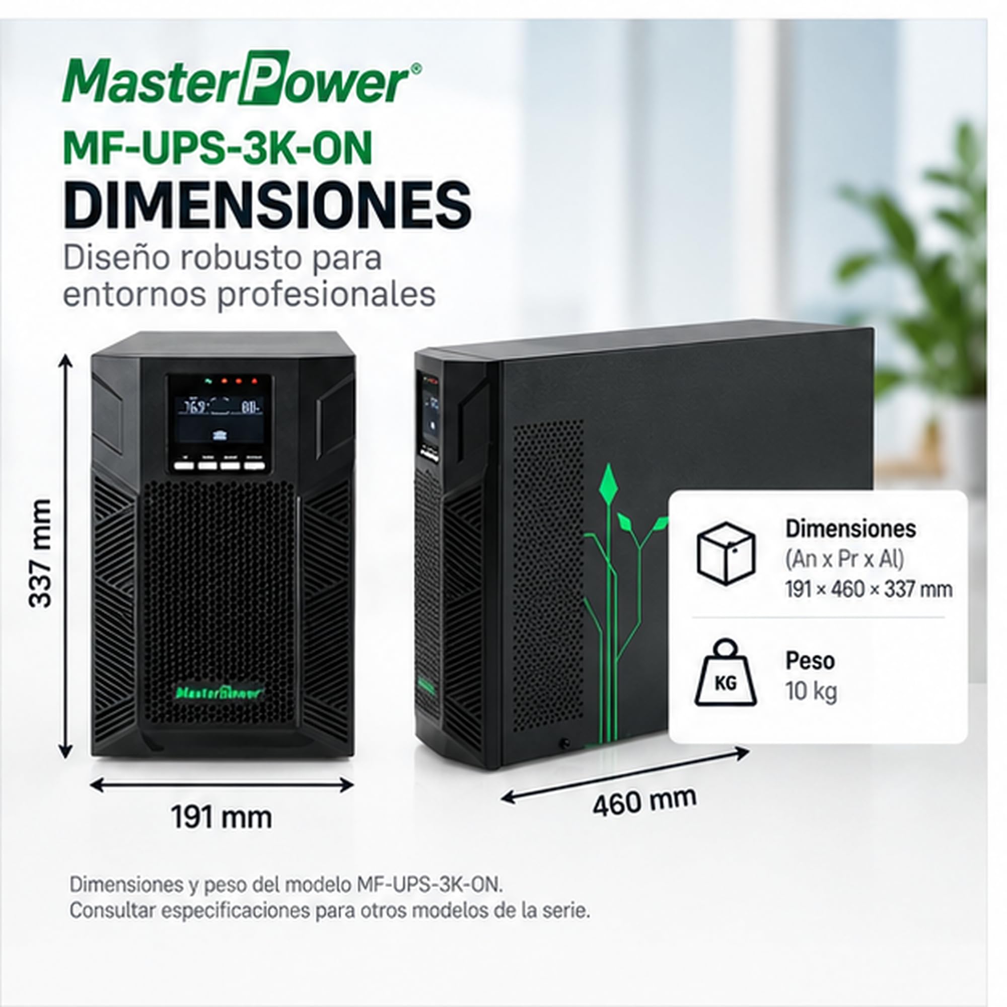Master U-Power SAI UPS 3000VA 2700W Online Doble Conversión, Onda Senoidal Pura, 3 Schuko, Baterías 6x12V 9Ah