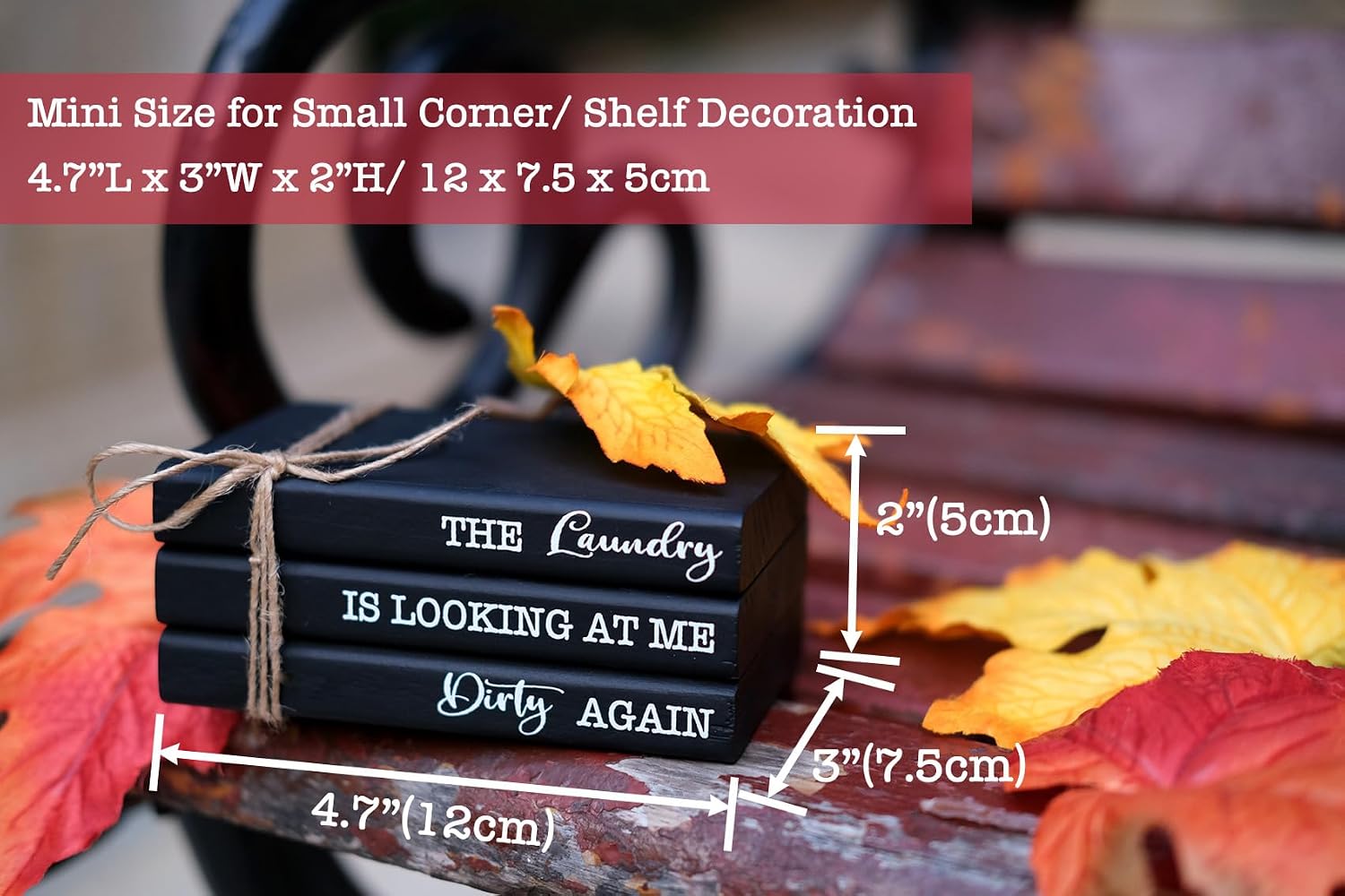 LIVDUCOT Black Laundry Room Decor，Mini Laundry Wooden Book Stack Sign，Cute Laundry Tiered Tray Decor for Shelf Counter image 2