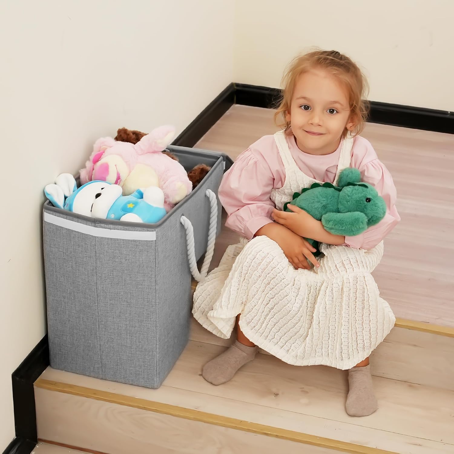 Cesta plegable para escalones, cesta de lino, bandeja para la colada con asa y tapa, bolsa antideslizante para escaleras, cesta para la colada, ahorro de espacio, organizador de fieltro para