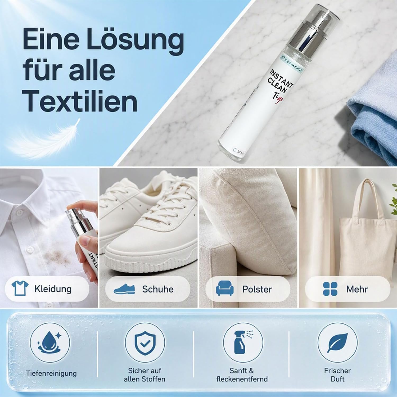 Instant Clean Magic Spray Kleidung, Fleckenentferner Kleidung 30 ml, Natürliche Formel, Fleckenspray für Wäsche, Schuhe, Polster und Weitere Textilien (2)