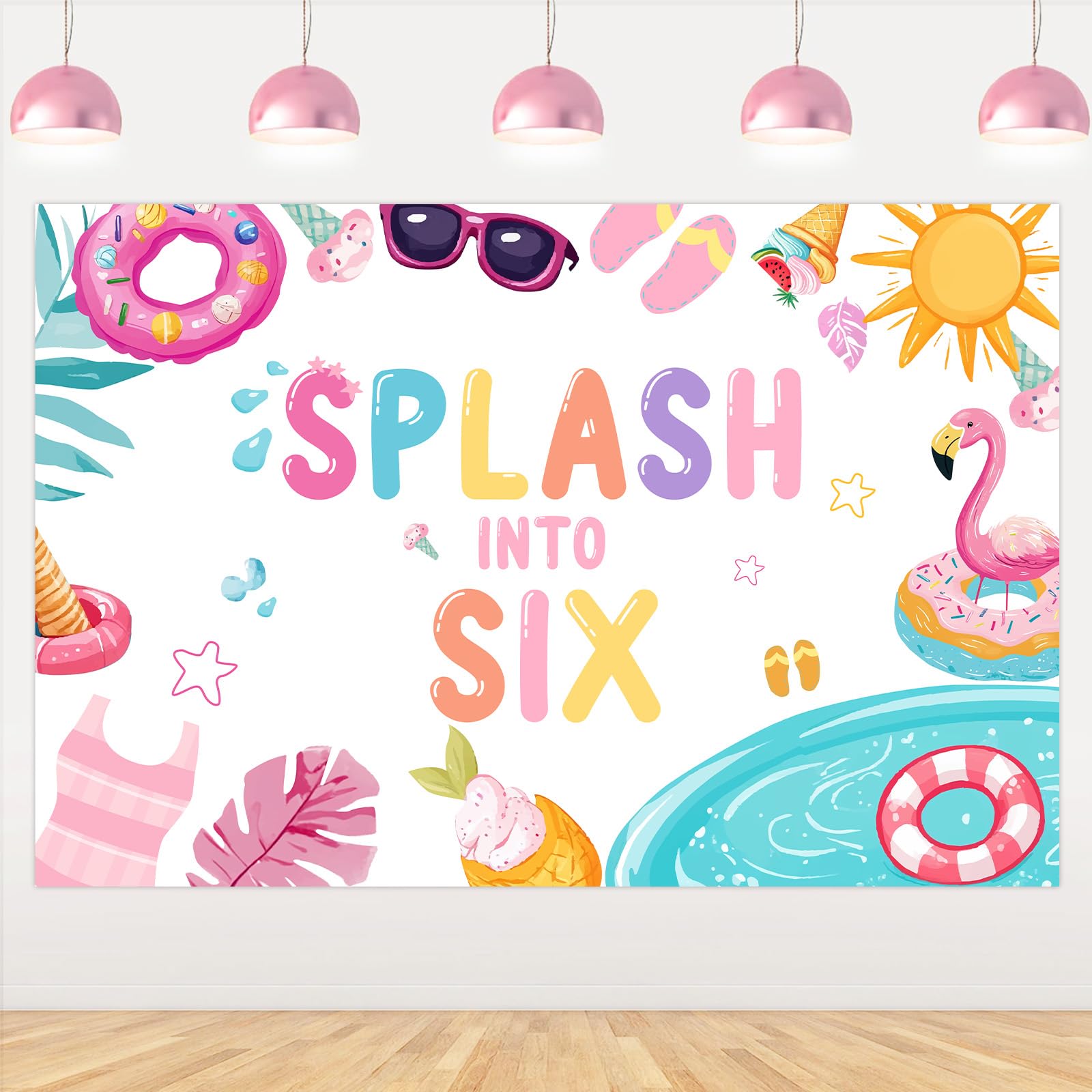 Balterever Splish Splash 6th Birthday Decorations for Girls 5 * 3 Ft Splash Into Six Birthday Backdrop Summer Swimming Pool Party Supplies for Beach