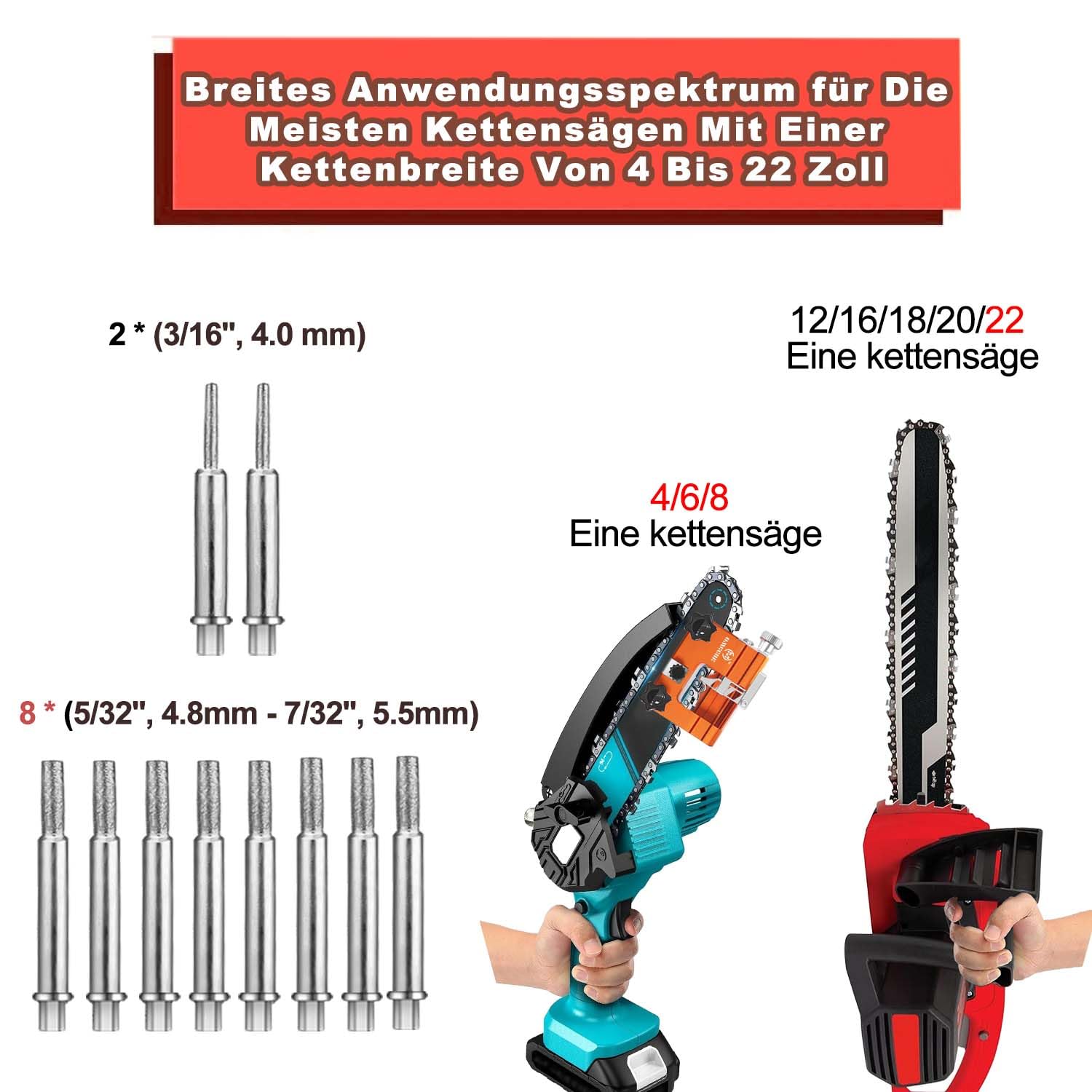 kettenschärfgerät,schärfgerät Tragbar kettensägen Schleifköpfen mit 10, Motorsägen kettensäge schärfgerät, Zahnschärfer, Handkurbeln für 4"-22" Kettensägenschärfer