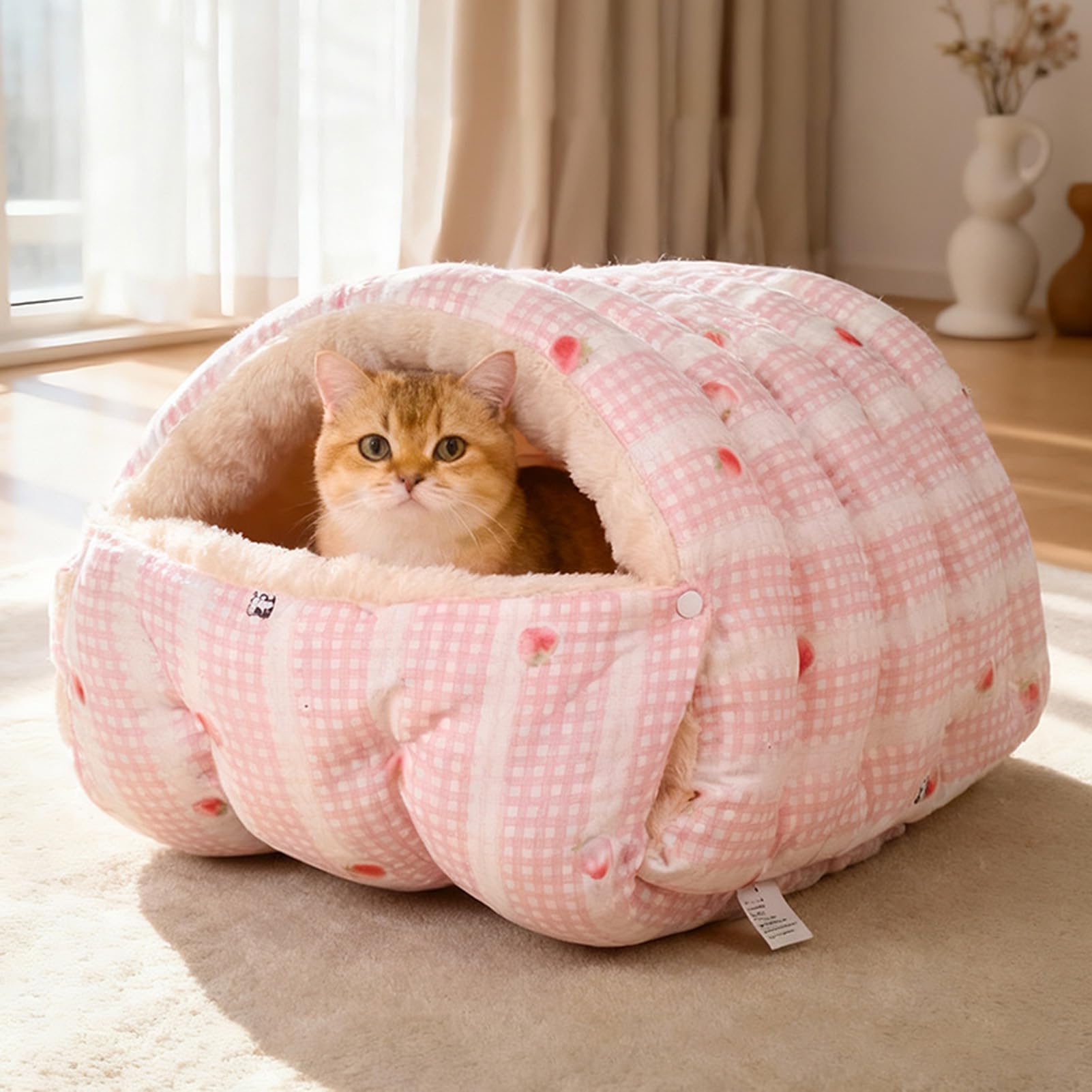 Katzenhöhle | Abnehmbar Und Waschbar Winter Schlafsack - Halb Umschlossenes Katzenbett | Für Indoor Entspannung Nachtruhe Tägliche Erholung Zuhause Küche Wohnzimmer Balkon
