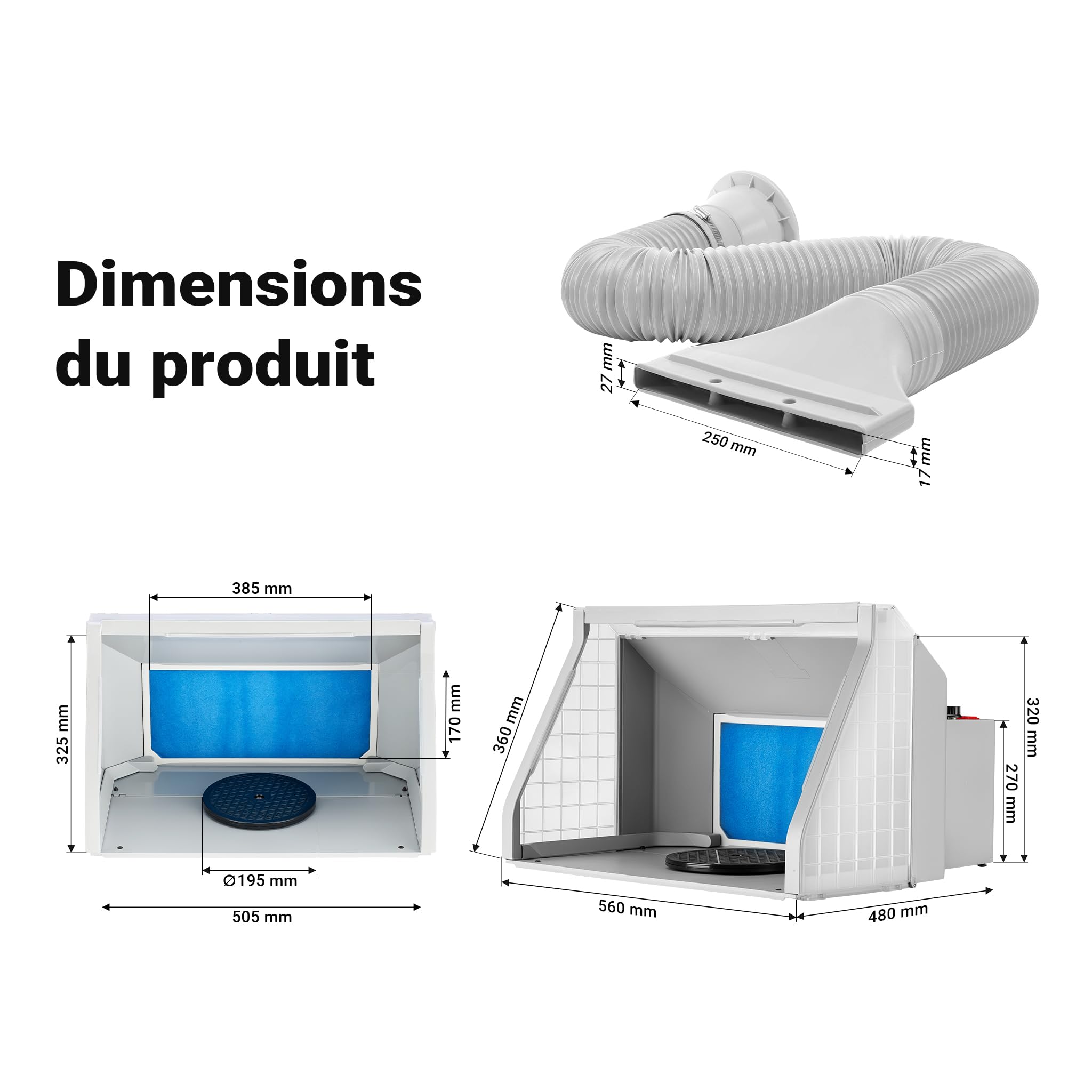 WilTec Système d'aspiration Airbrush – 9 m³/Min – avec Éclairage LED et Ventilation – contrôle par Boutons rotatifs – Cabine à Double Ventilateur réglable
