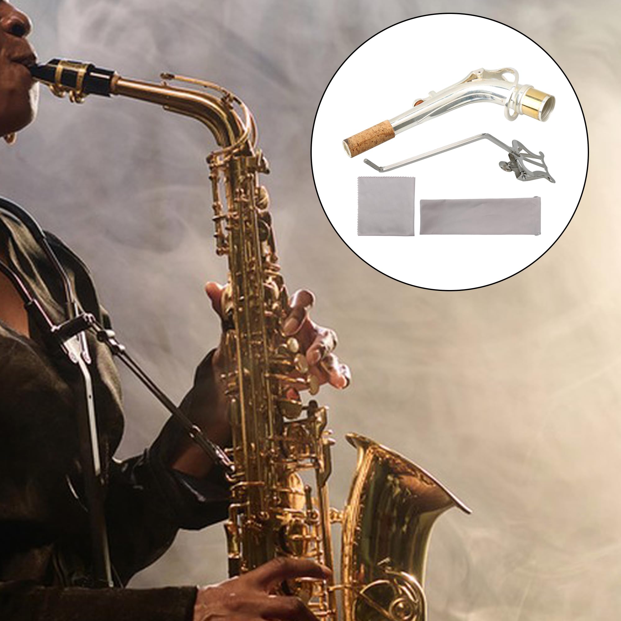 Yibuy Manche coudé pour saxophone alto avec support pour lyre de fanfare Jack rond 4 mm
