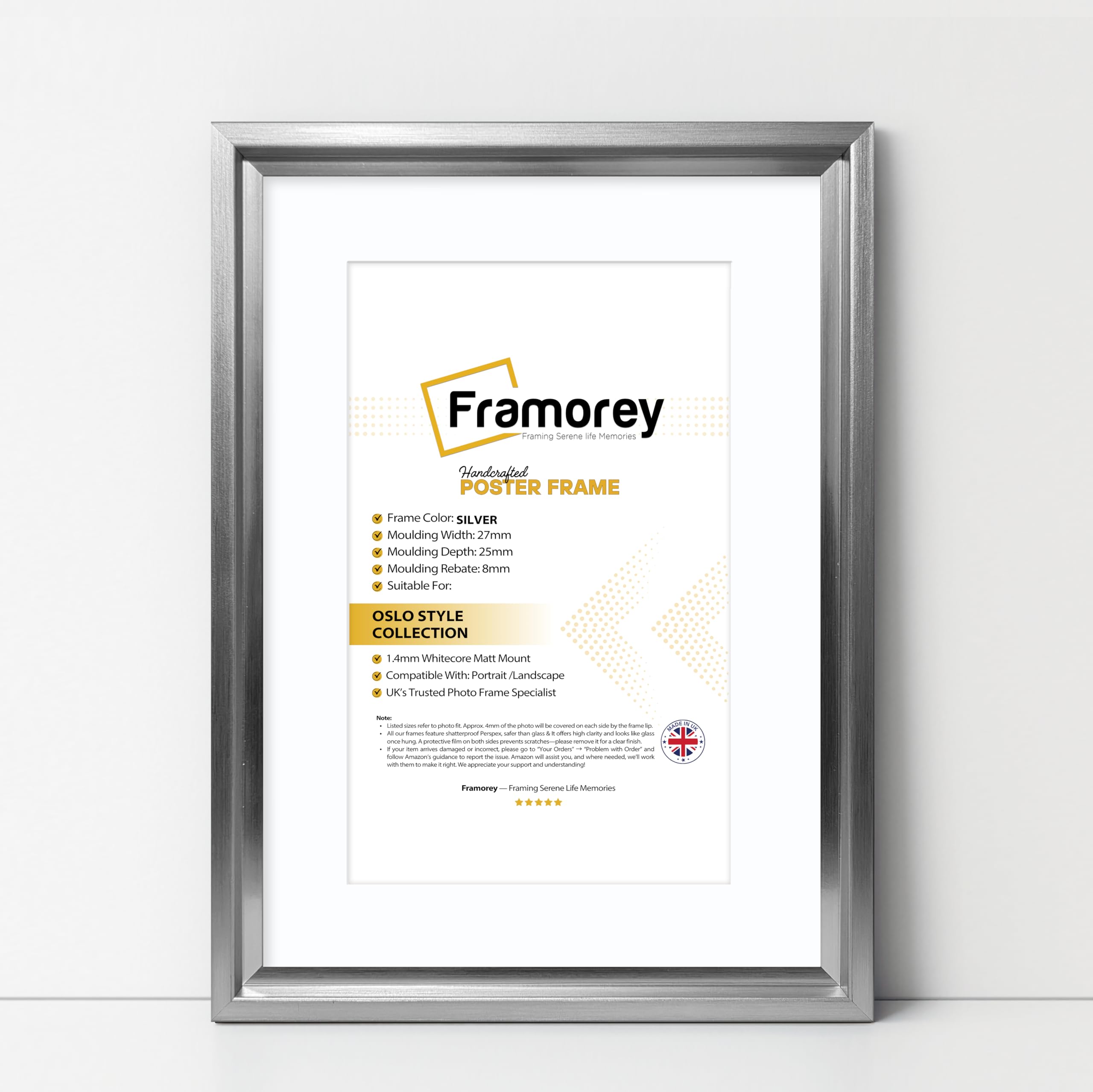 Framorey Framing Serene Life Memories Silver With White Mount Framorey Oslo Style Picture Frame, 14X12" Size Silver Photo Frame With 12X10" Size White Mount, Photo College Frame, Home Decor Frames