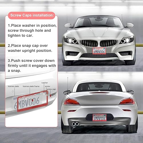 Vista 32 de Paquete de 2 marcos de matrícula brillantes para mujer, accesorios de automóvil con diamantes de imitación brillantes con tapas de cristal con Blanco