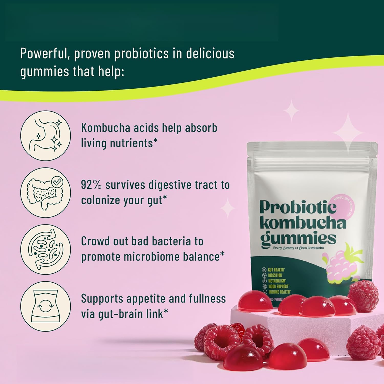 Probióticas de Kombucha con sabor a frutos rojos para salud intestinal
