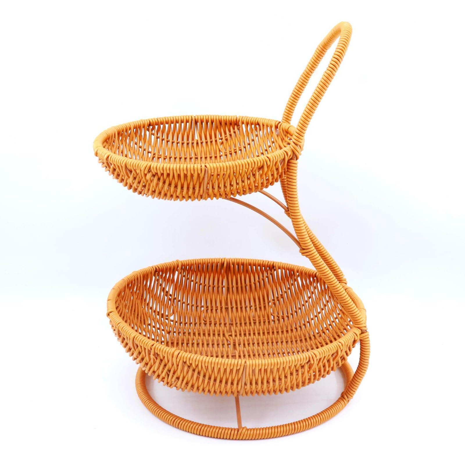 2 Tier Wicker Fruit Basket For Kitchen Counter, Integrated Rattan Bowl Countertop Vegetable For Bread Potatoes Onions Storage