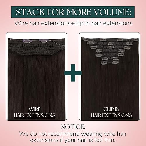 Miniatura 5 de Easyouth Extensiones de cabello humano real con alambre color marrón oscuro, extensiones de cabello humano real, color marrón oscuro #2, extensiones