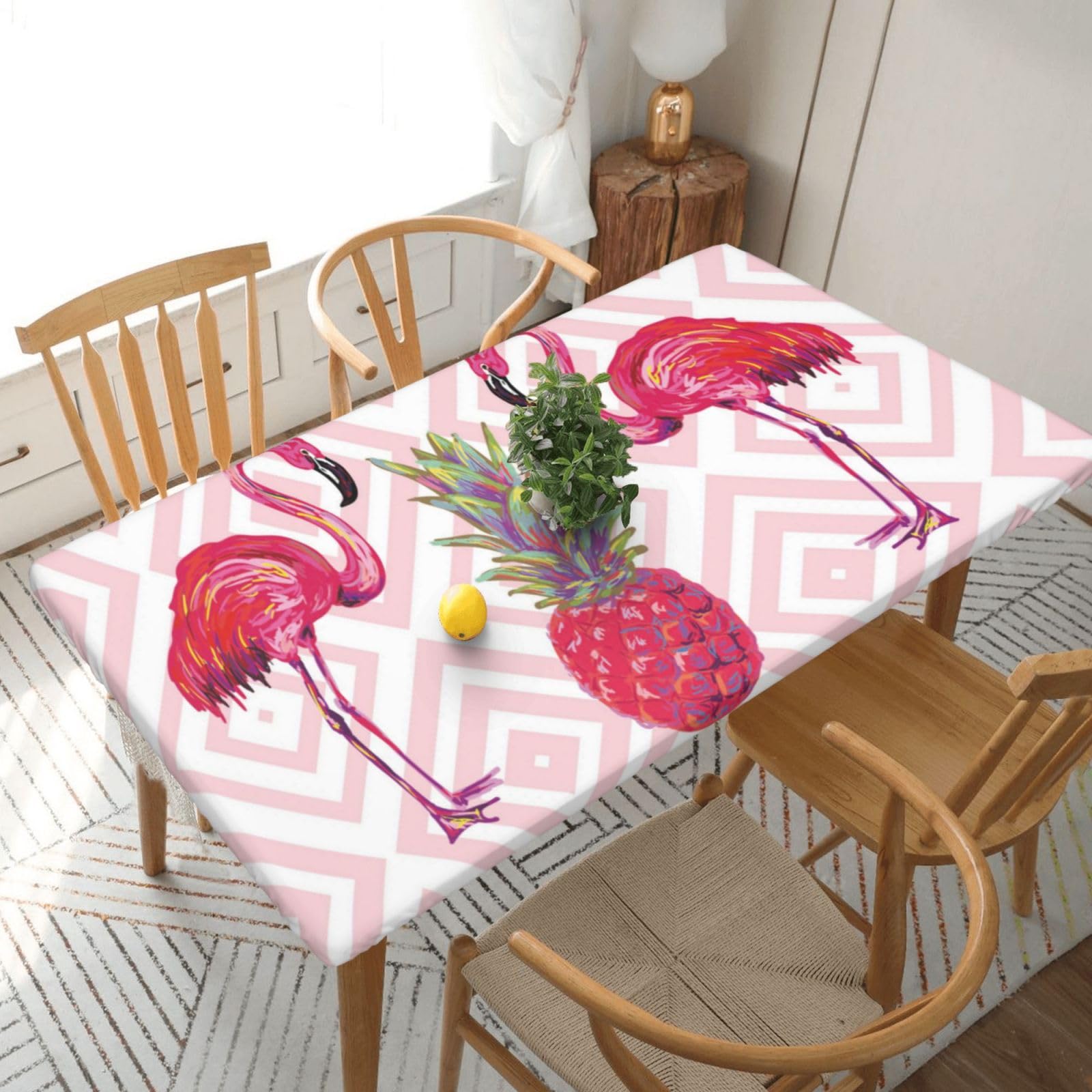 BNVSADC Pink Flamingo Pineapple Printed 5FT Tablecloth Polyester Kitchen Water Resistant Table Cloth Dining Table Decoration Table Covers, 152x76 CM