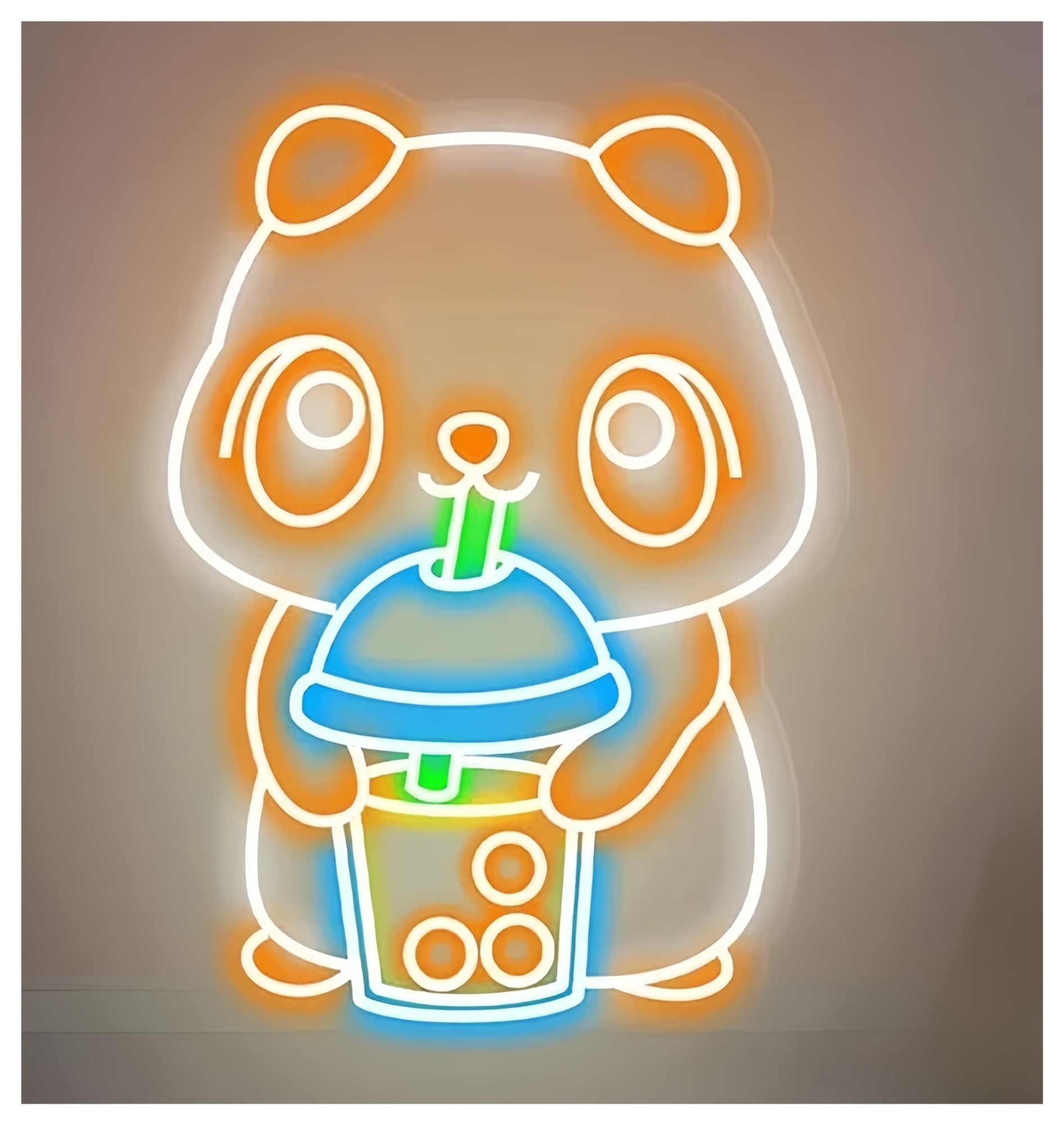 SHOUXI Sign Lamp Cute Bear Drink Bubble Tea Neon Signs for Coffee Shop Decoration Wall Decor 60cm(B)