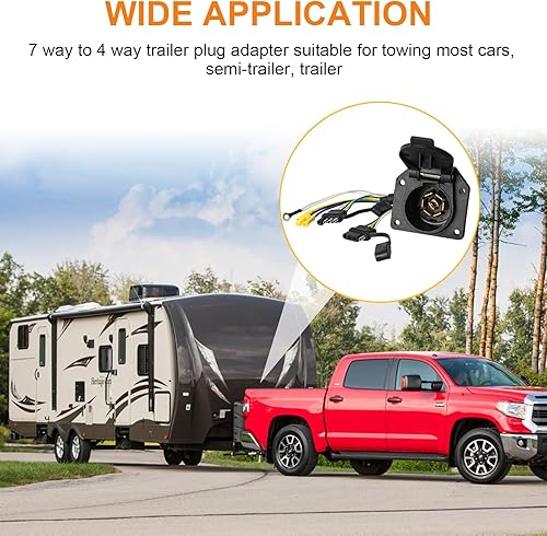 Miniatura 3 de TIROL Adaptador de luz de remolque de 4 vías plano y hoja de 4 a 7 vías, kit de cableado de remolque lateral de vehículo de 4 pines, enchufe de luz