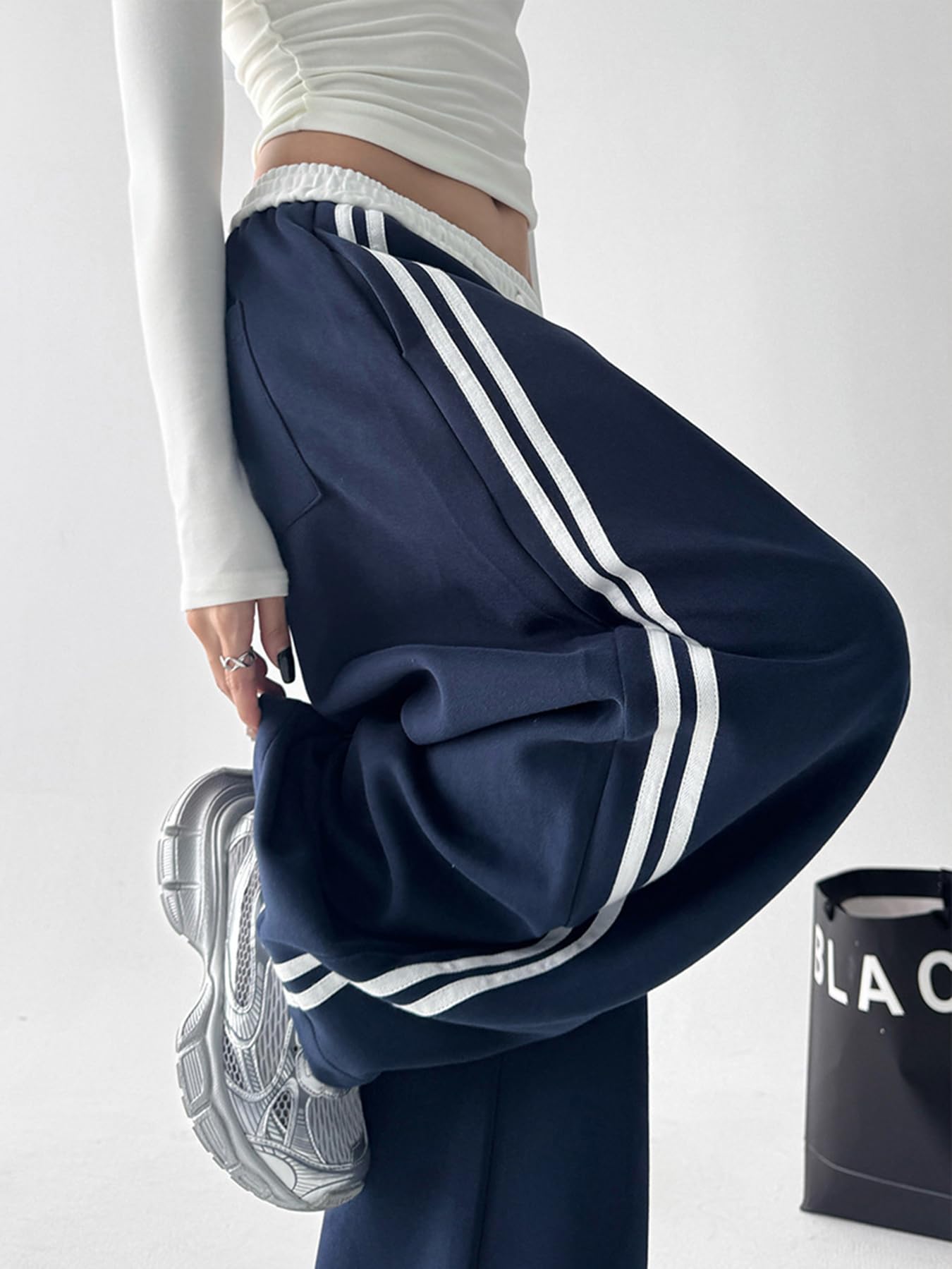 Pantaloni da jogging da donna, Y2K, per adolescenti, sportivi, vintage, a gamba larga, per il tempo libero, con tasche