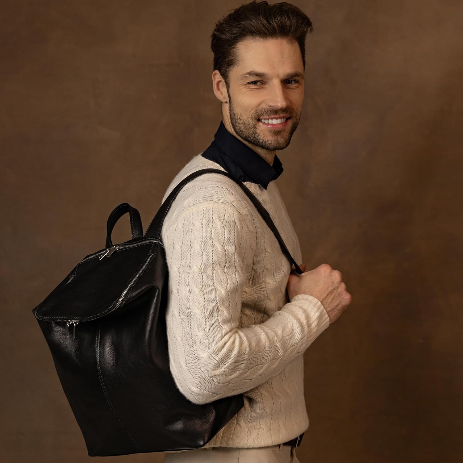 Time Resistance Leather Backpack - Unisex Business Rucksack Laptop Bag for Bag and Women (Black) - Image 2