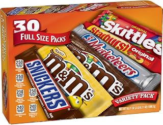 Mars Full Size Candy Variety Pack: M&M's, Snickers, 3 Musketeers, Skittles & Starburst - 30 Count Bulk Assortment 56oz