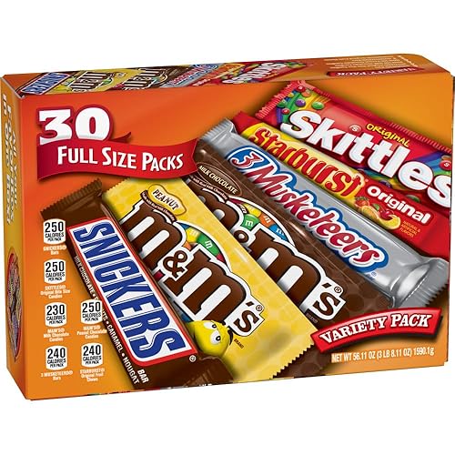 M&M'S, SNICKERS, 3 MUSKETEERS, SKITTLES & STARBURST - Mezcla de mezcla de dulces de chocolate de tamaño matrimonial de 56.11 onzas, caja de 30