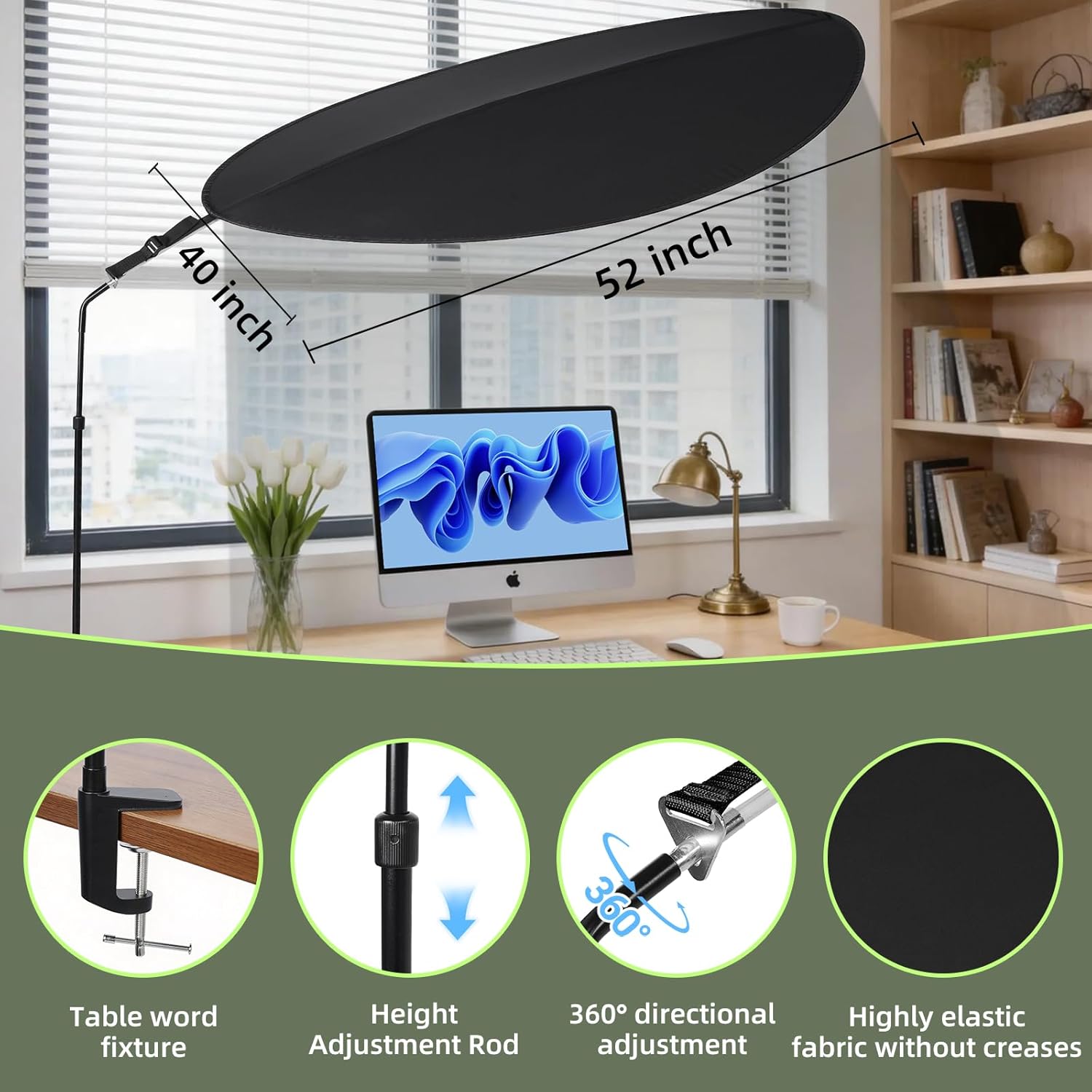 Office Cubicle and Desk Shade - Suitable for Cubicle to Block Light and Privacy Protection Cubicle Light Shield Black Diameter 52 inches，designed for sensitive workers.