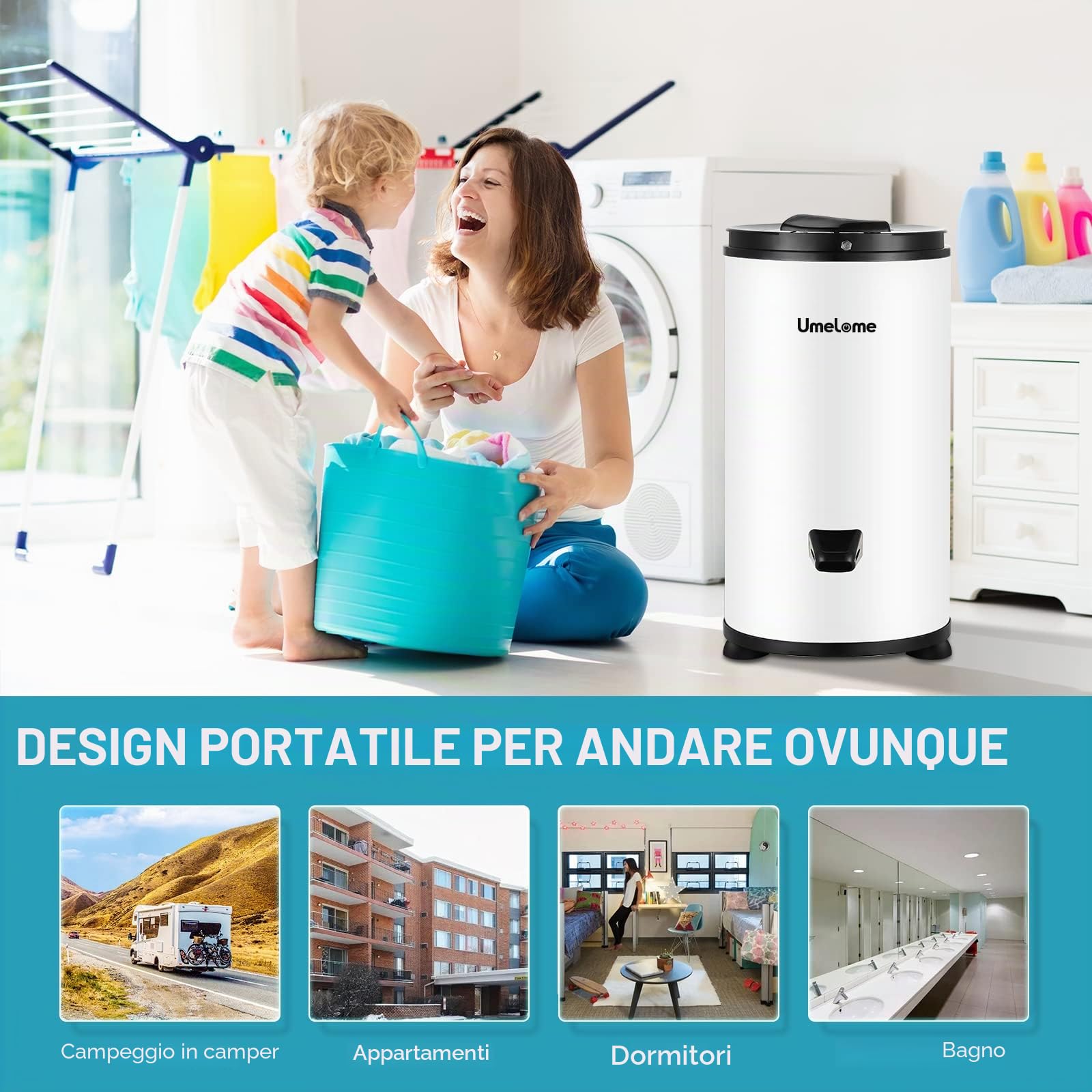 Centrifuga per Biancheria 6kg Umelome, 2800 RPM Risparmio Energetico, Bianco
