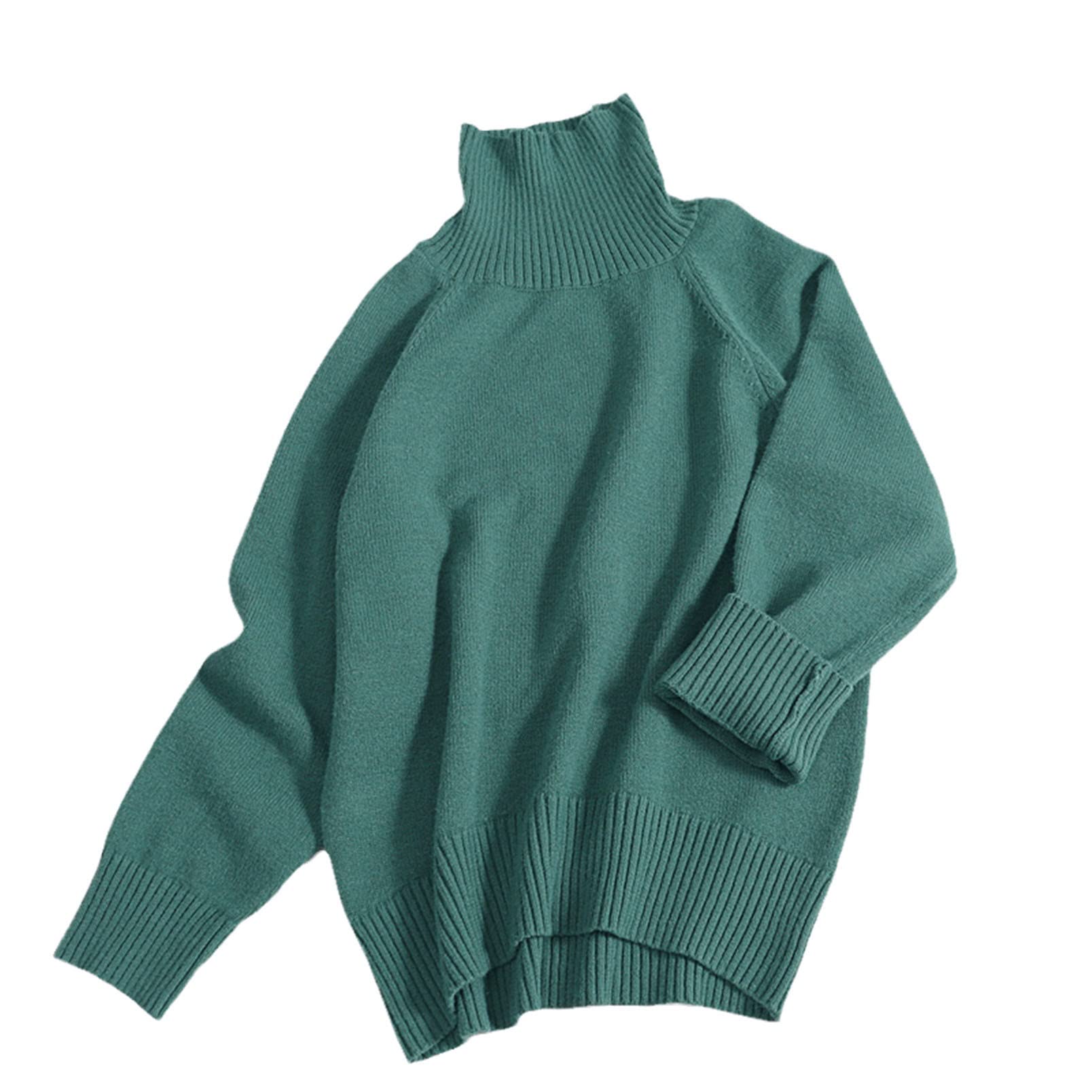 Damski dzianinowy golf kaszmirowy sweter oversize codzienny podstawowy sweter z długim rękawem, ZIELONY, Rozmiar uniwersalny