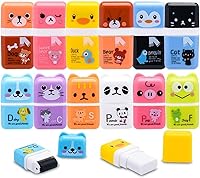Sooez 12 Pack Cute Roller Pencil Erasers with Shaving Cleanup Roller - Animal Designs for Kids School Supplies & Party Favors