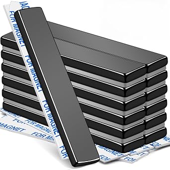 Heavy Duty 12 Pack Neodymium Magnets 60x10x3mm Black | Fridge Magnetic Strips Refrigerator Blocks Crafts Extra Super Sticky Bar for Science Experiments Classroom Craft Office