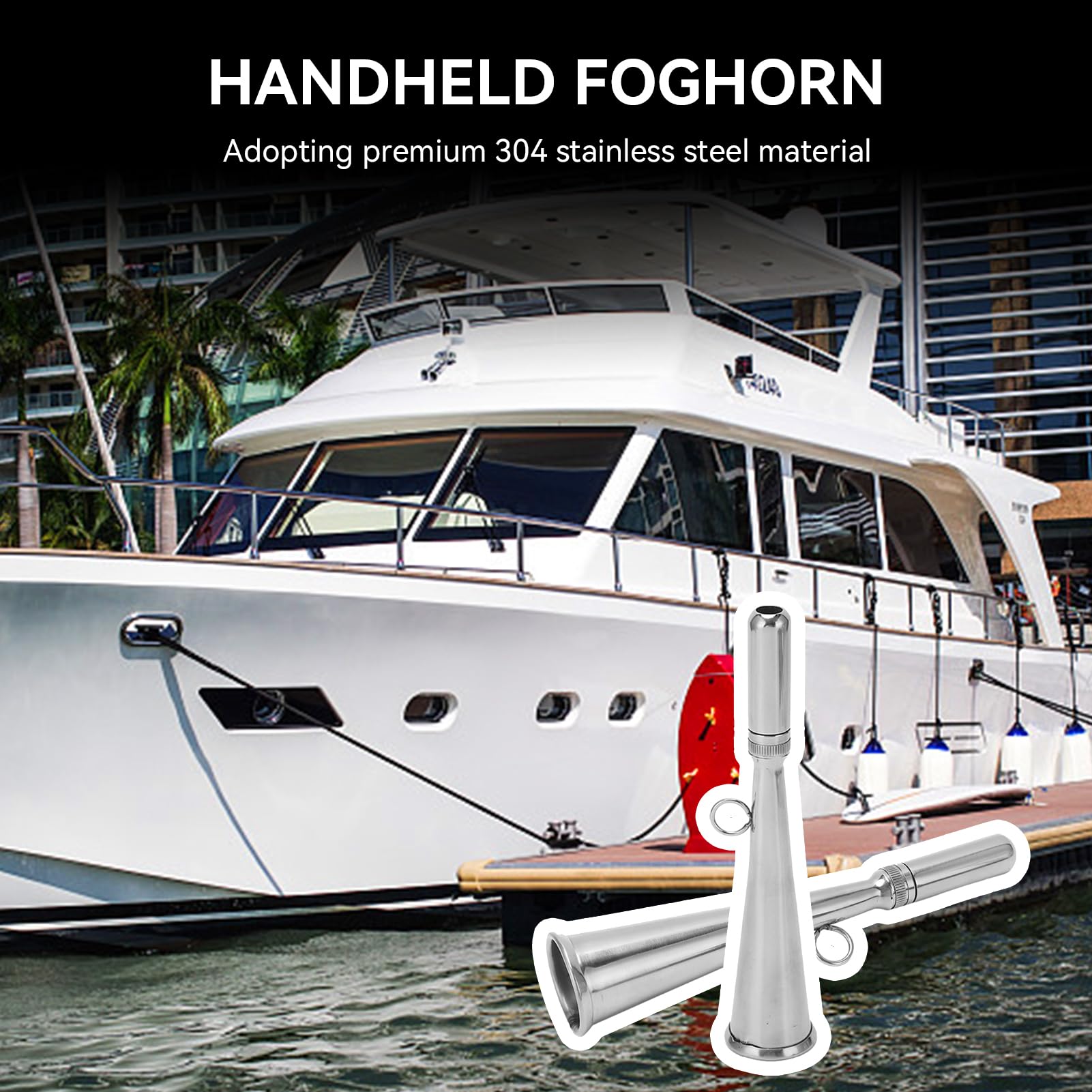 Handheld Marine Foghorn Stainless Steel Air Horn With Removable Mouthpiece Emergency Signal Whistle For Boats