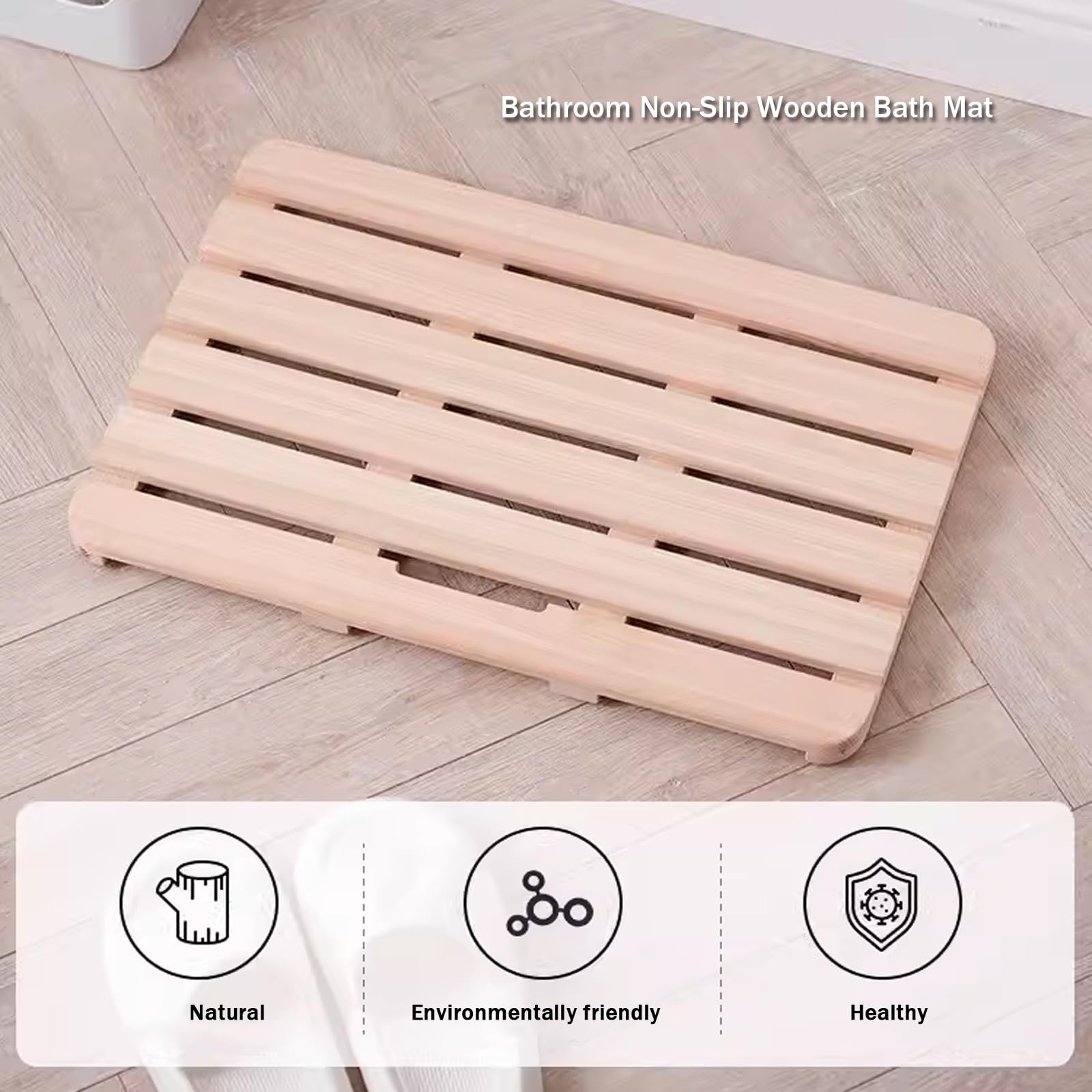 Caillebotis Douche，caillebotis pour Sauna, Tapis de Bain en Bambou,Douche, intérieur & extérieur，caillebotis Bois，Tapis Salle de Bain Bambou， pour Baignoire, Porte, Spa(W50xL60cm/W20xL24in)