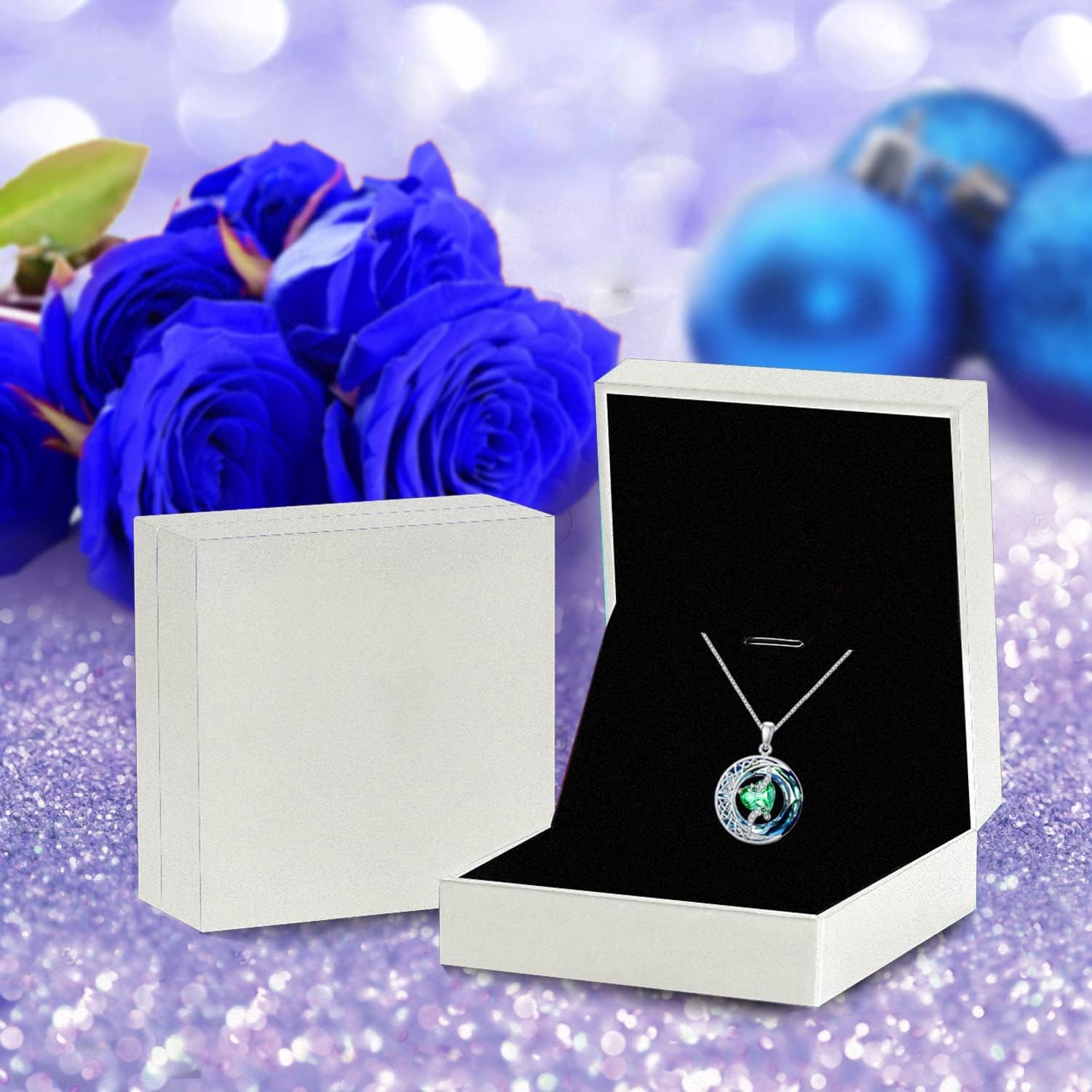 TOUPOP Kette Damen Herz Geburtsstein Anhänger Halskette für Frauen Sterling Silber Mond Stern Halskette Schmuck Geburtstags Geschenk für Frauen Sie Ehefrau Tochter Freundin Weihnachten Geschenk