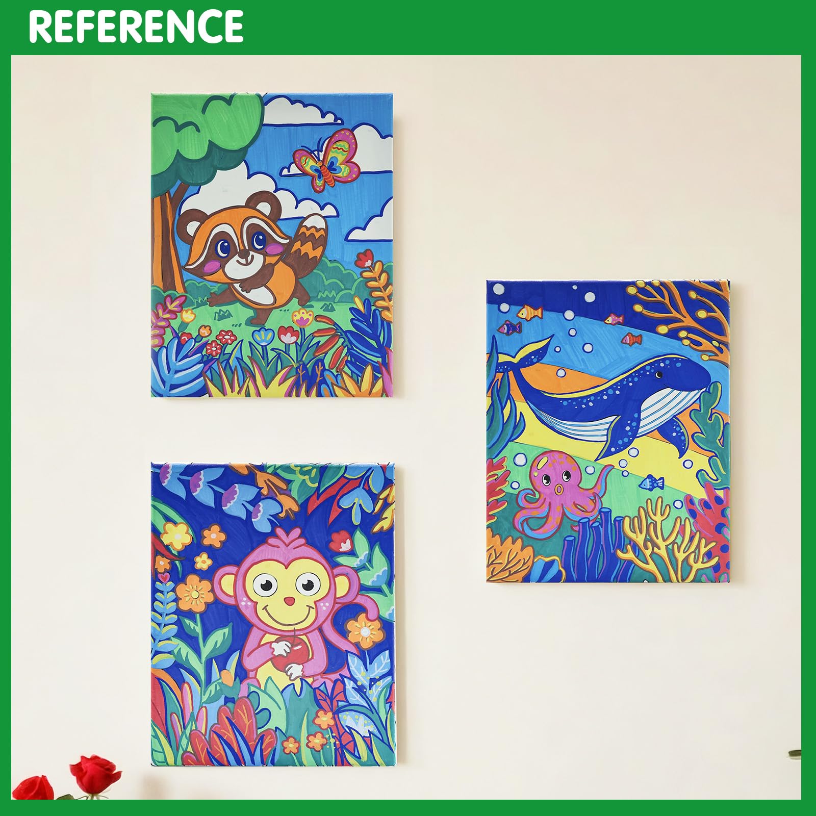 SNEILJOY 3 paquetes de pintura por números para niños, kit de pintura al óleo acrílica por números en lienzo, pintura de dibujo para decoración del hogar
