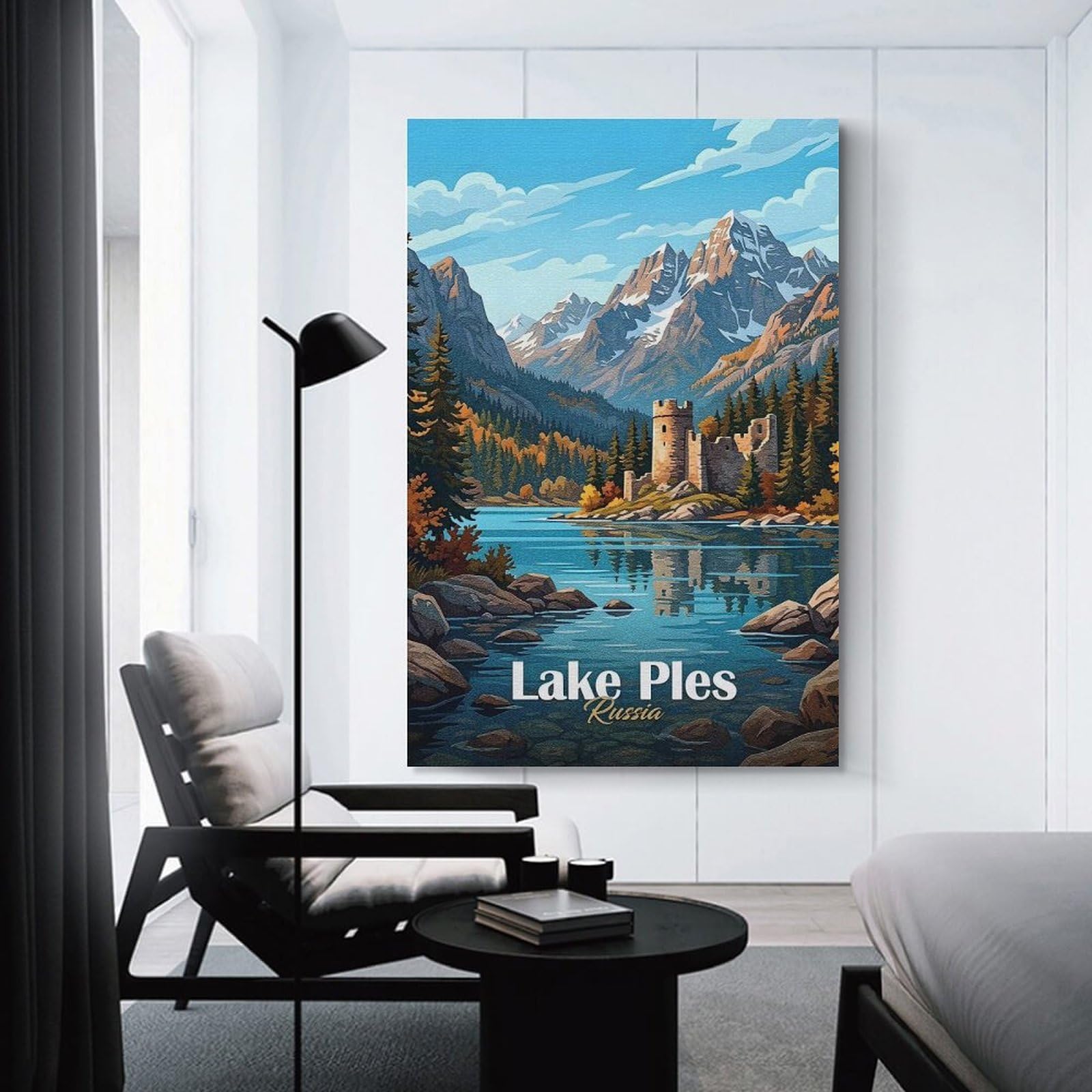 Junmoney Lake Ples Russia Landscape Canvas Wall Art, 24x36inch(60x90cm), for Living Room, Bedroom Or Apartment Walls, Decorative Artwork for Empty Walls