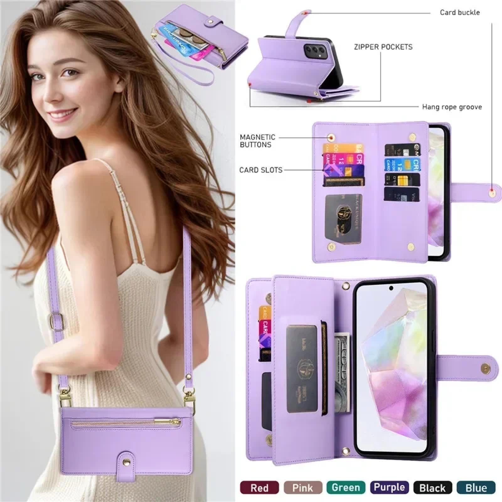 Do Samsung S22 Plus Crossbody Zip Portfel Skórzany Telefon Etui Smycz Klapka Portfel Pokrowiec (Do Samsung S22 Plus/czarny)