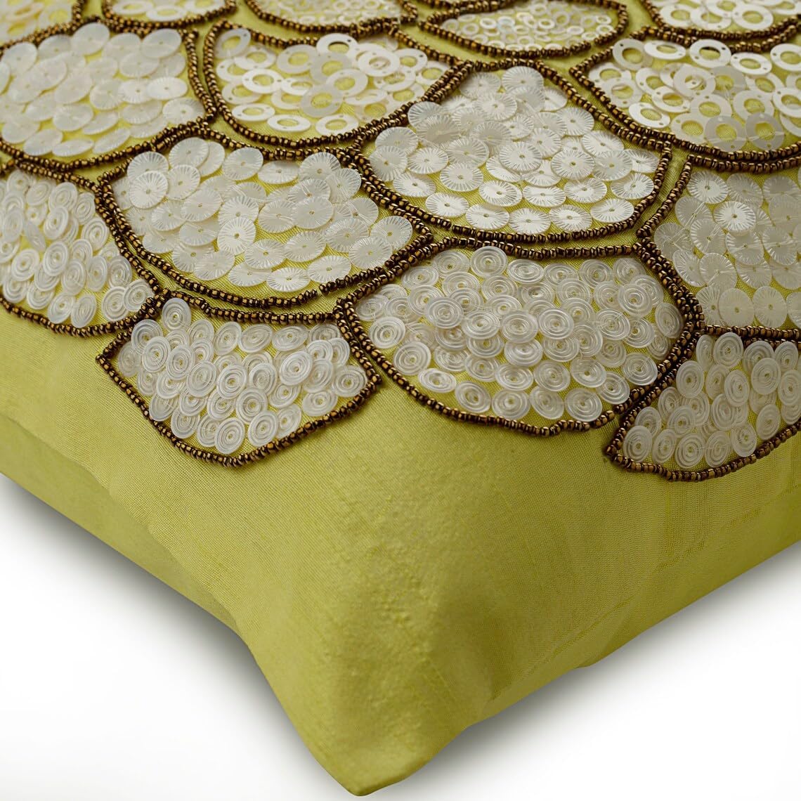 The HomeCentric Cushion Cover Custom, Yellow Euro Pillow Shams 26x26 inch (65x65 cm) Silk European Sham Covers, Nature & Floral, Sequins Embellished, Modern European Sham Pillow - White Wildflower