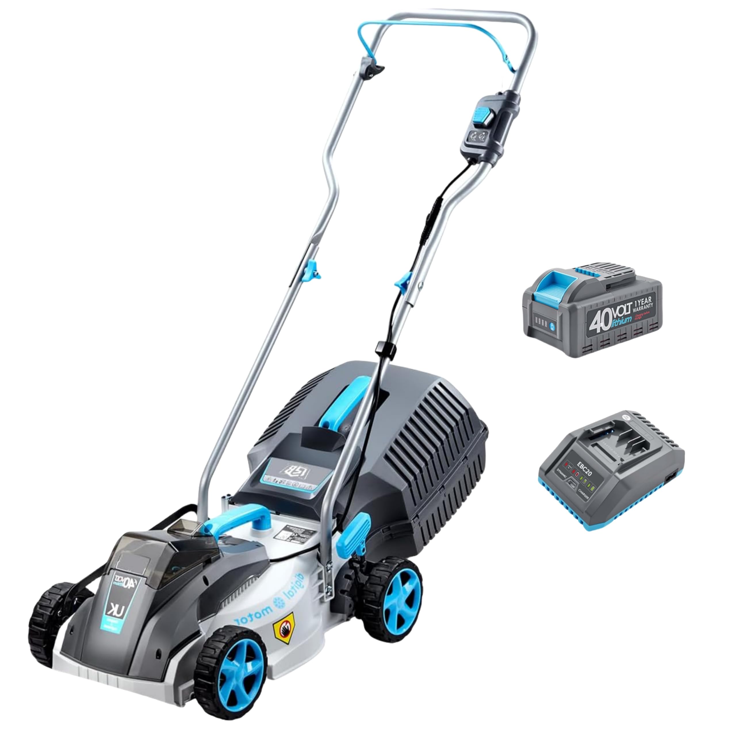 RB 40V 13-Inch Brushless Cordless Lawn Mower with 4.0Ah Lithium Battery & Fast Charger, 2-in-1 Lightweight Mower for Small Yards, Foldable Handle, 5 Cutting Height Adjustments