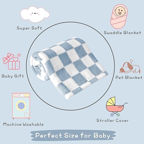 Miniatura 6 de Yurhap Manta de vellón a cuadros para bebé, ultra suave, acogedora, esponjosa, para bebé, bebé, recién nacido, para cochecito de cuna, 30 x 40