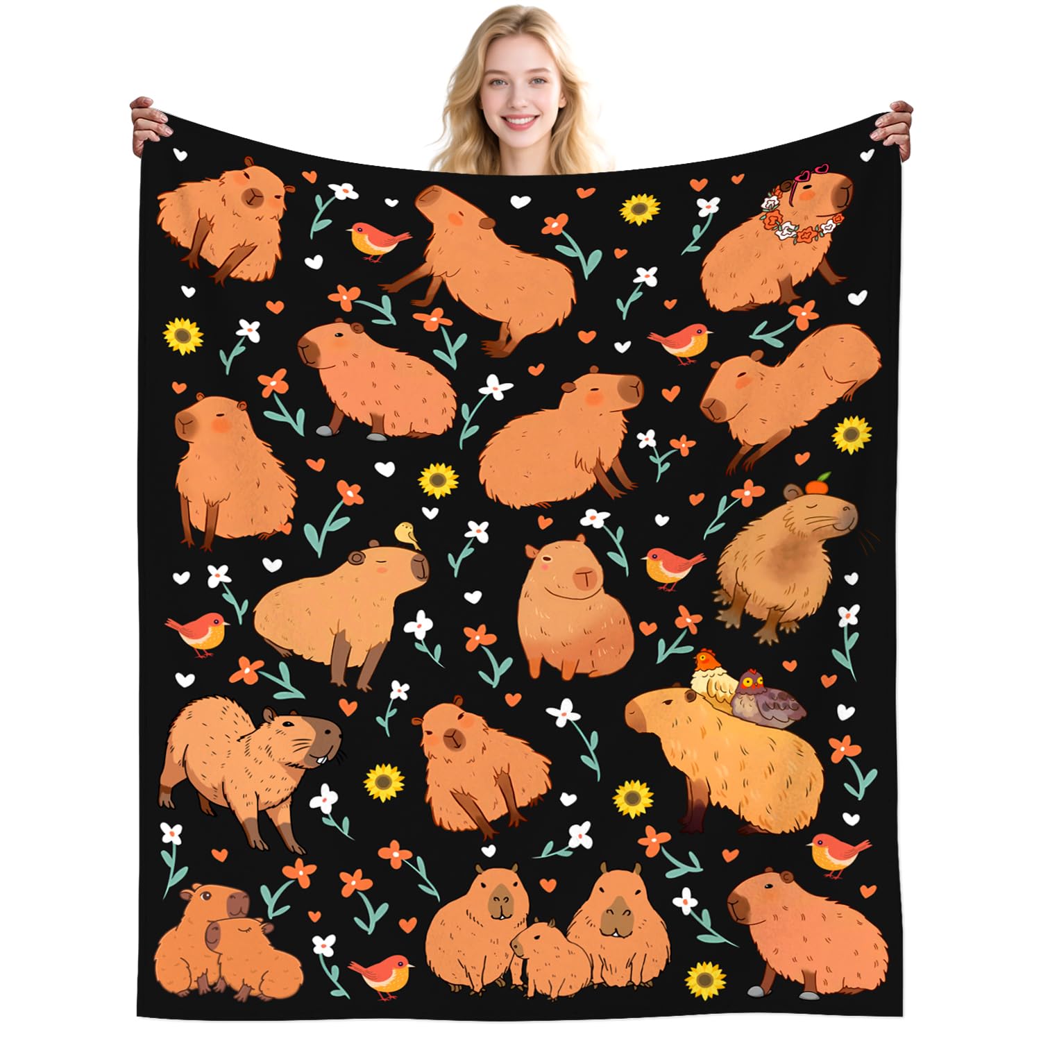 Dikogogo Women's Capybara Blankets For Stuff S Throw Blanket Funny Animal Cute S Gifts For Kids Adult Girls Boys Men Adults Lovers Birthday Gift Room Decor 50"X40"Inch